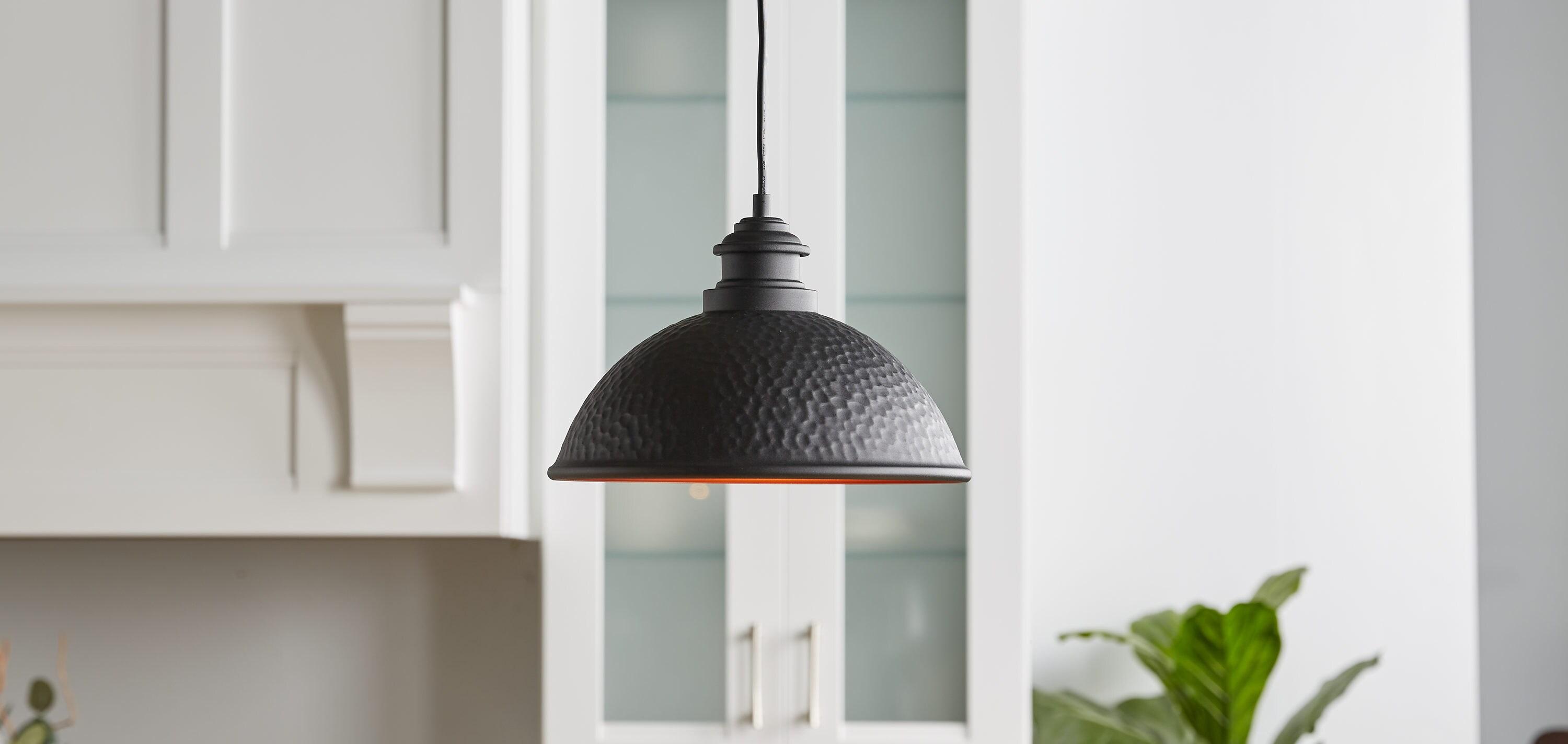 Progress Lighting Englewood 1-Light Hanging Lantern Pendant, Antique Bronze, Metallic Copper Coated Shade, Damp Rated