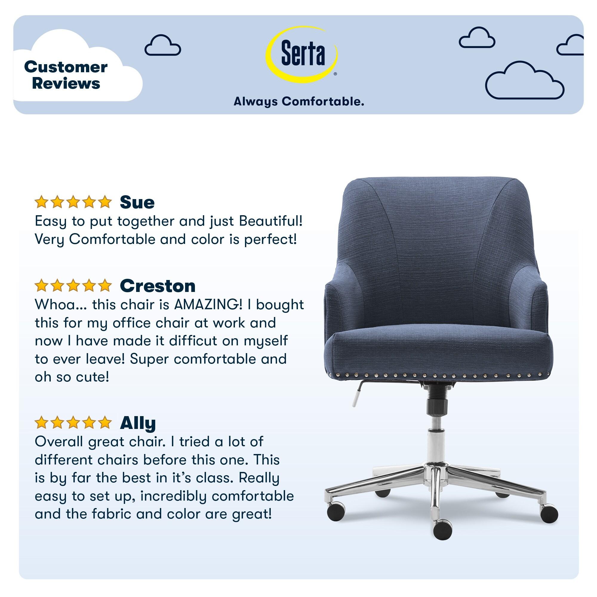 Style Leighton Home Office Chair Sanctuary Blue - Serta: Swivel, Adjustable, Wood Frame, Fixed Arms