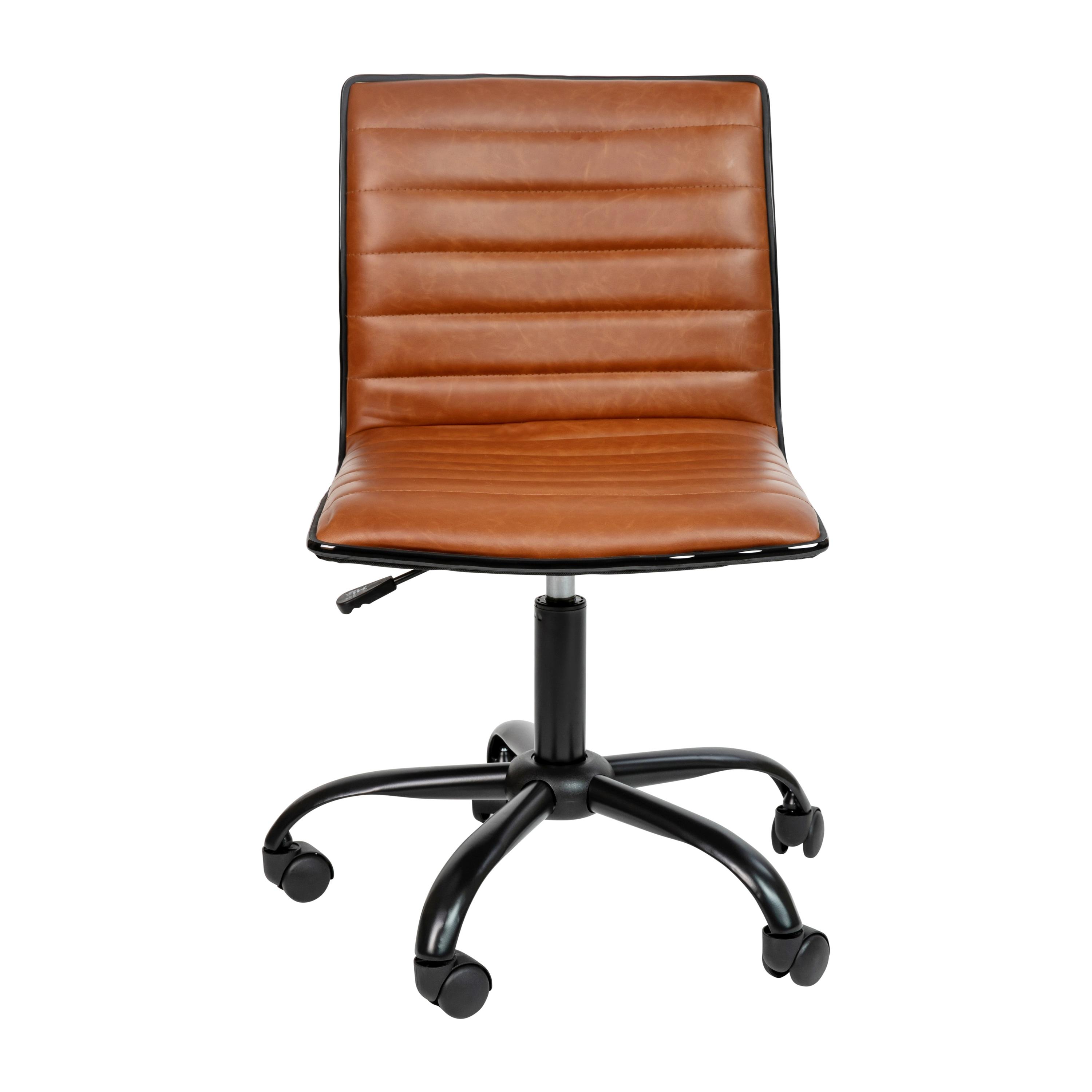 Flash Furniture Low Back Designer Armless Brown Ribbed Swivel Task Office Chair with Black Frame and Base