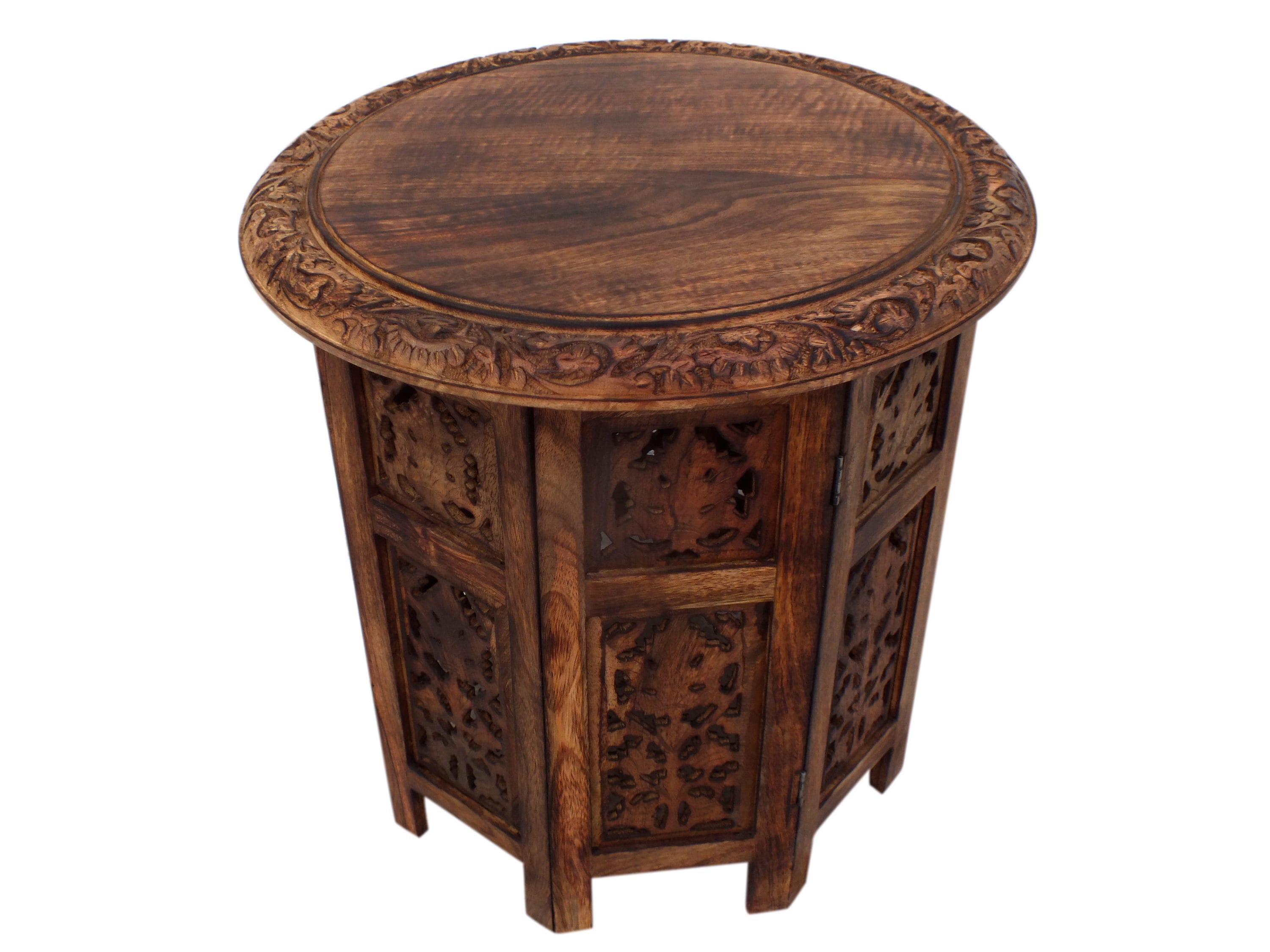 Wooden Hand Carved Folding Accent Coffee Table Dark Chocolate - The Urban Port