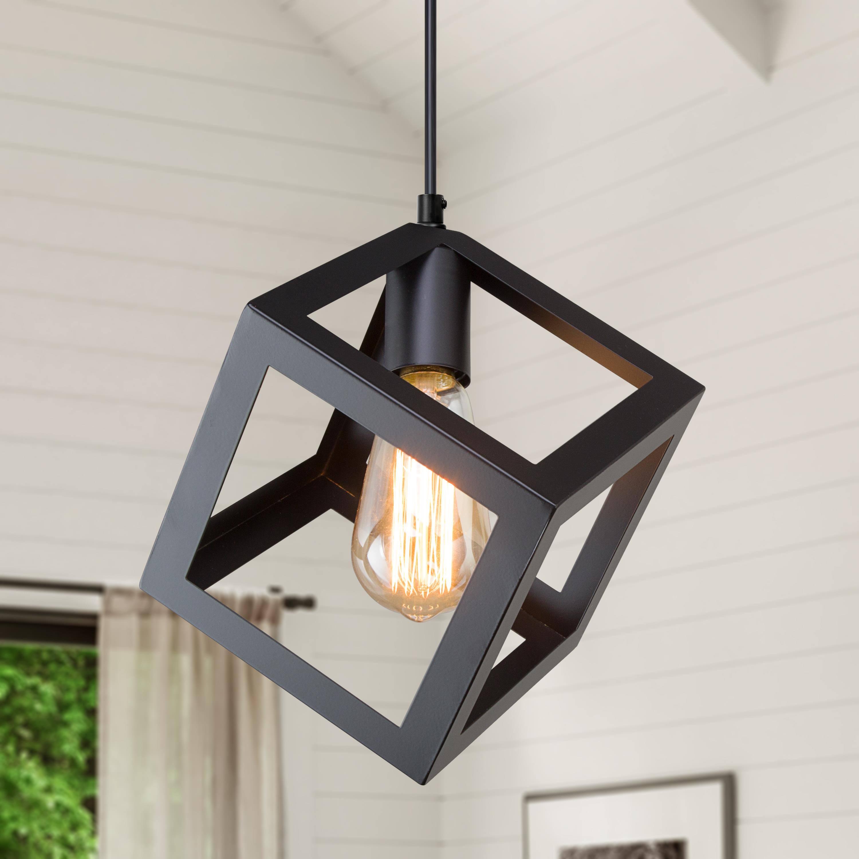 1-Light Matte Black Modern/Contemporary Geometric LED Mini Kitchen Island Light, Kitchen Island Chandeliers Light for Dining Room, Kitchen Island, Bedroom