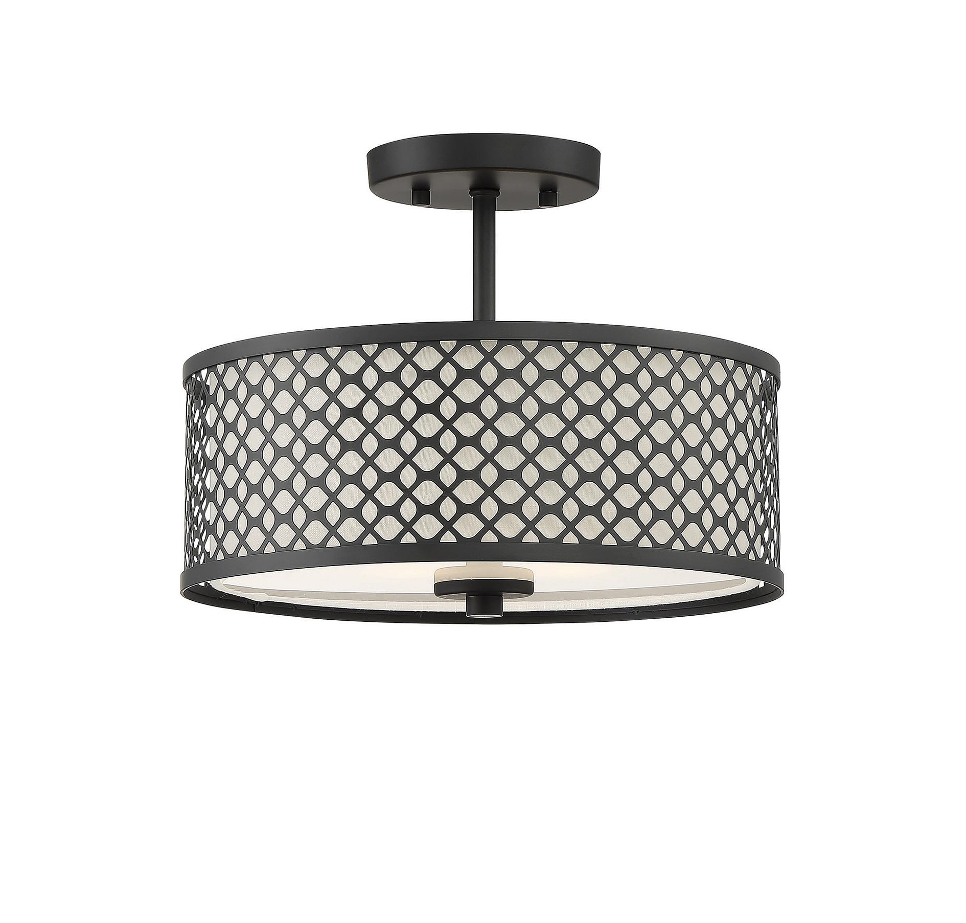 Matte Black Drum Semi-Flush Mount Ceiling Light with Glass Diffuser