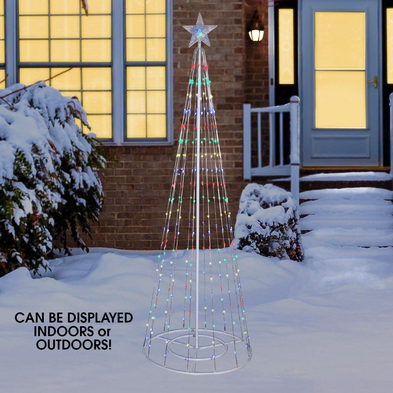 Alpine Corporation 86"H Indoor Artificial Christmas Tree with Multi-Colored Lights and Star Topper , Christmas Decoration