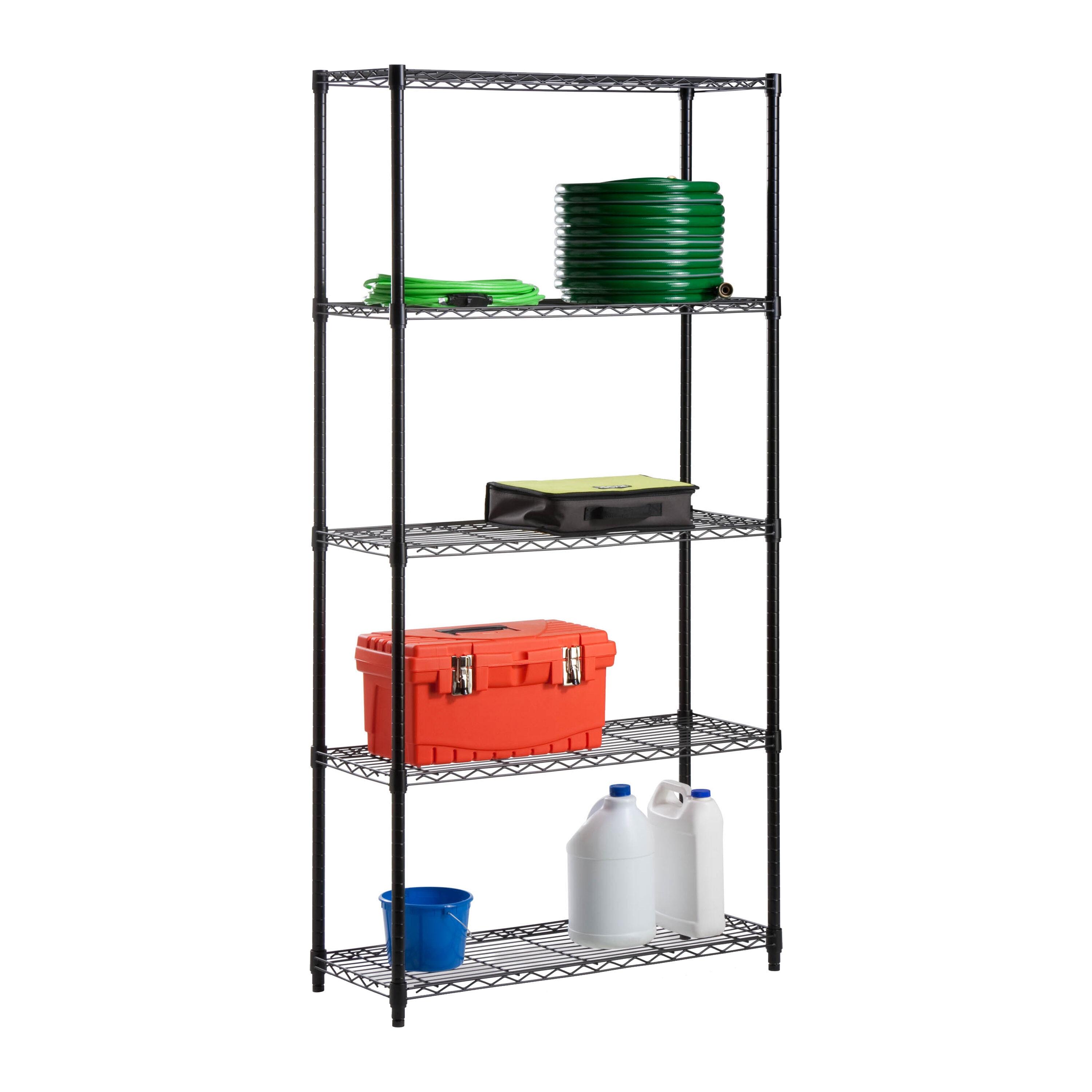 Honey-Can-Do 5-Shelf Steel Adjustable Storage Shelves, Black, Holds up to 350 lb per Shelf