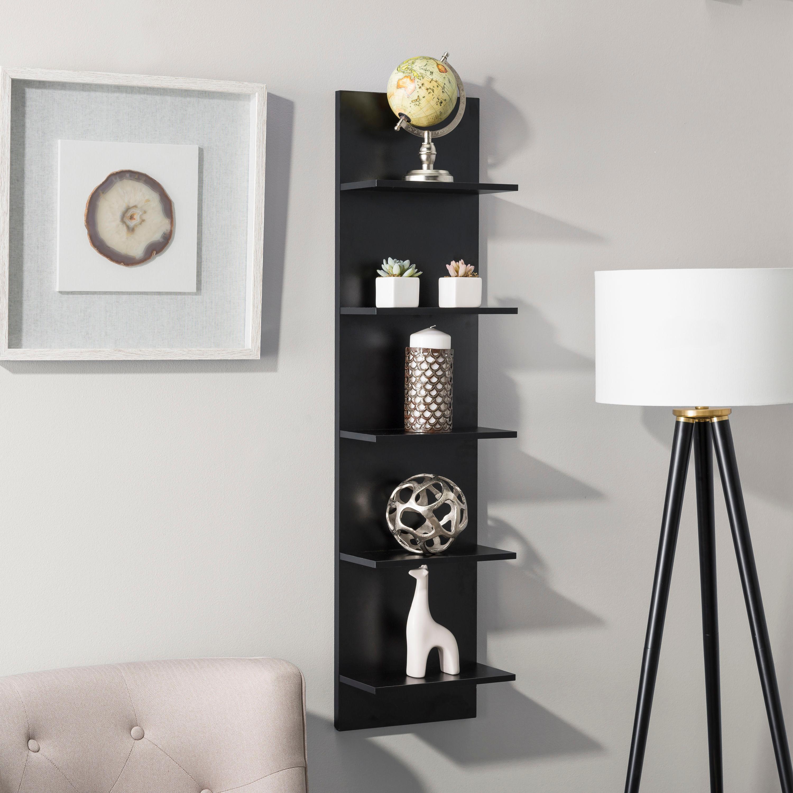 Danya B. 47" x 11.7" Wide Vertical Column Wall Shelf Black: Laminated MDF, 5-Tier Storage, Spot Clean