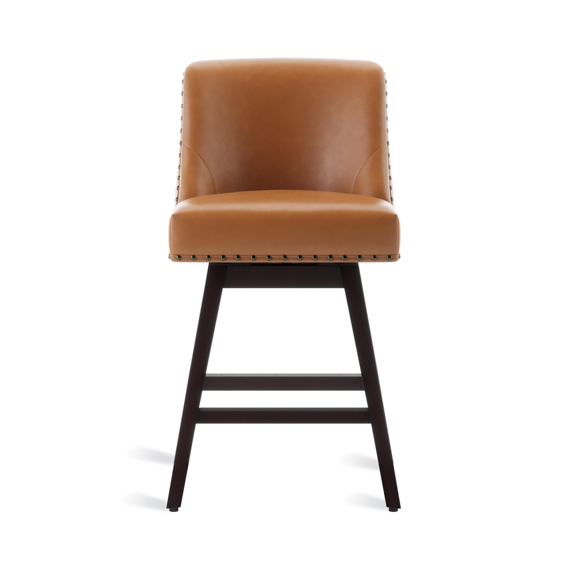 LUE BONA 360-degree Swivel Bar Stools Set of 3, 26" Counter Height Bar Stools with High Back and Wood Legs, Morden Faux Leather Upholstered Barstools for Kitchen Counter