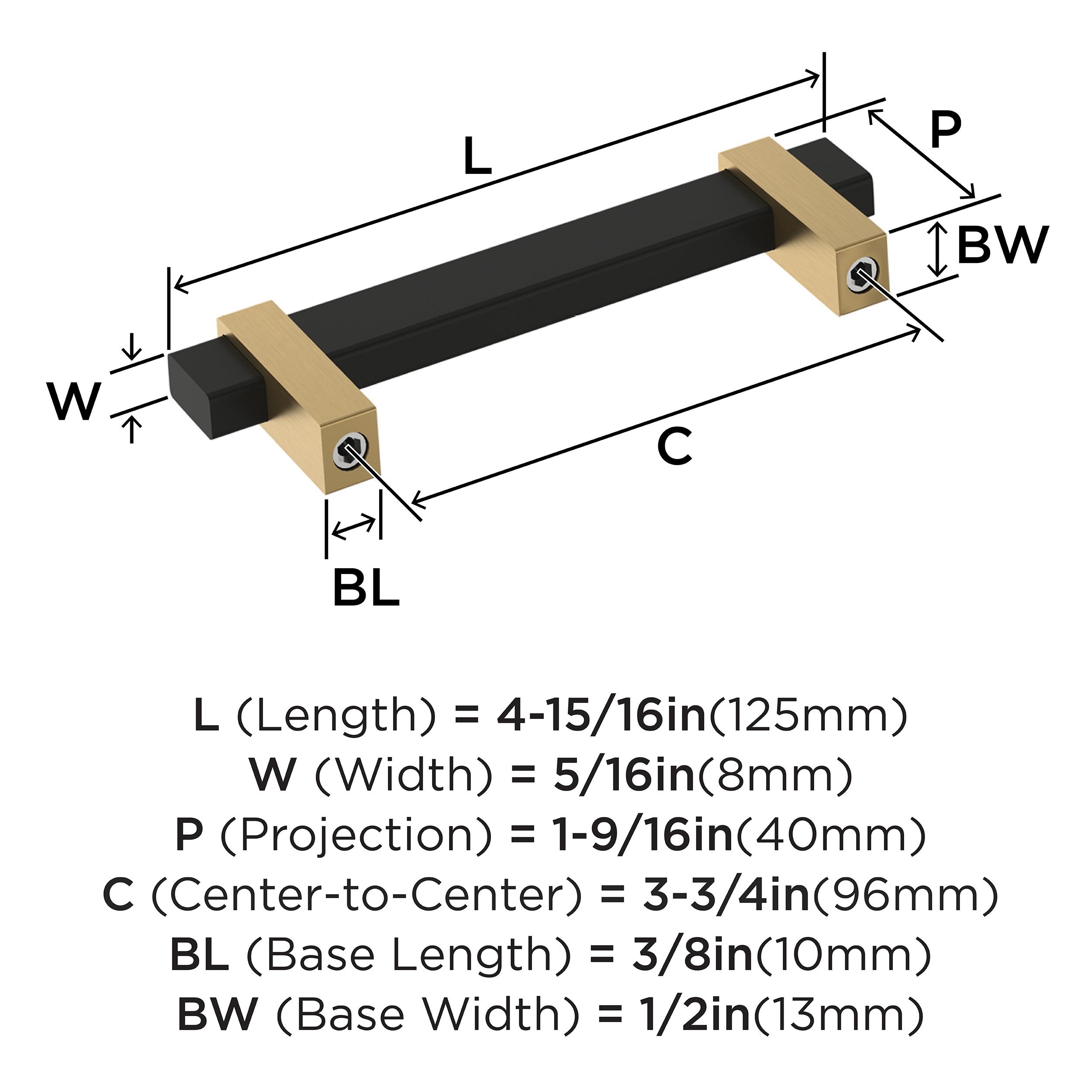 Amerock Mulino 3-3/4 inch (96mm) Center-to-Center Matte Black/Champagne Bronze Cabinet Pull