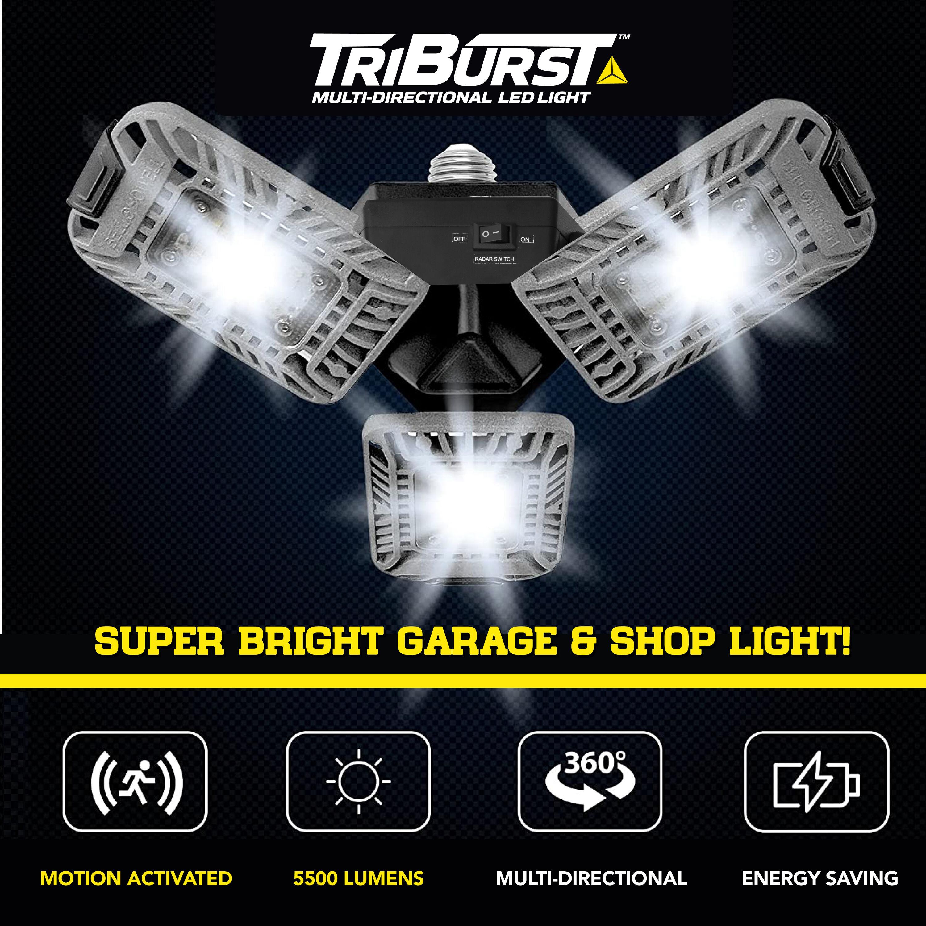 Bell + Howell TriBurst Garage Light 144 LED Bulb 5500 Lumens Ceiling Socket Motion Sensor 4000K 60W