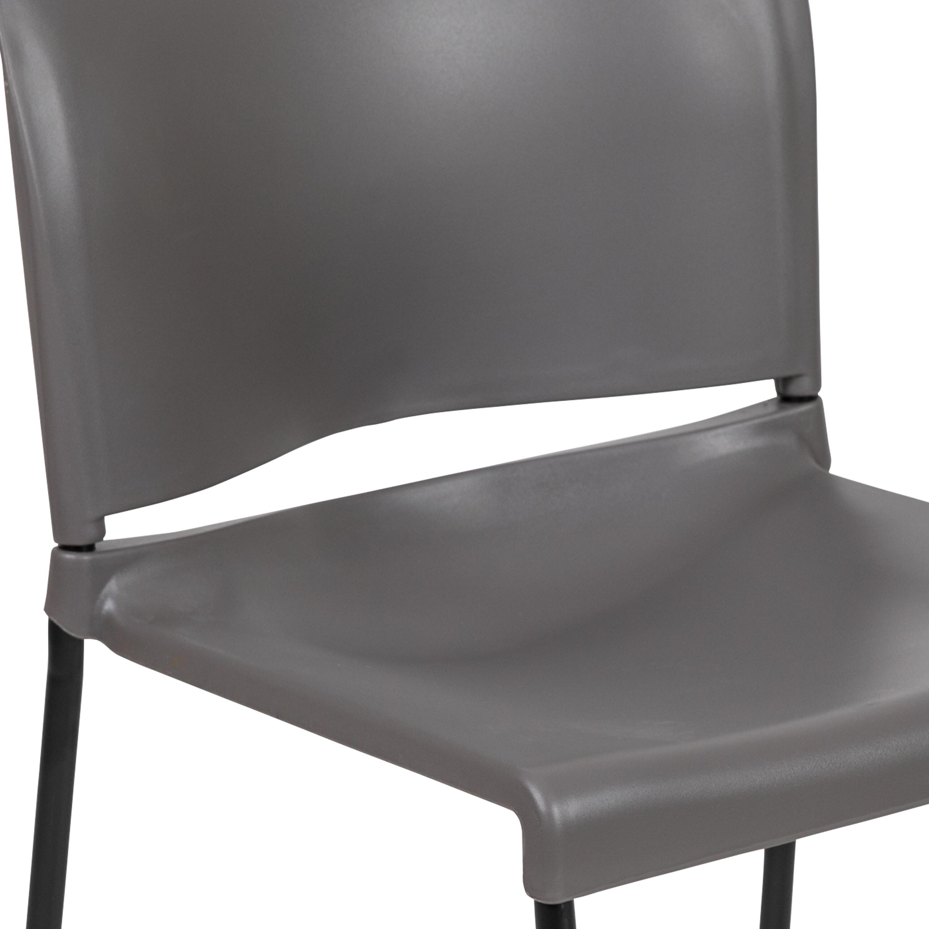 Flash Furniture HERCULES Series 880 lb. Capacity Gray Full Back Contoured Stack Chair with Black Powder Coated Sled Base