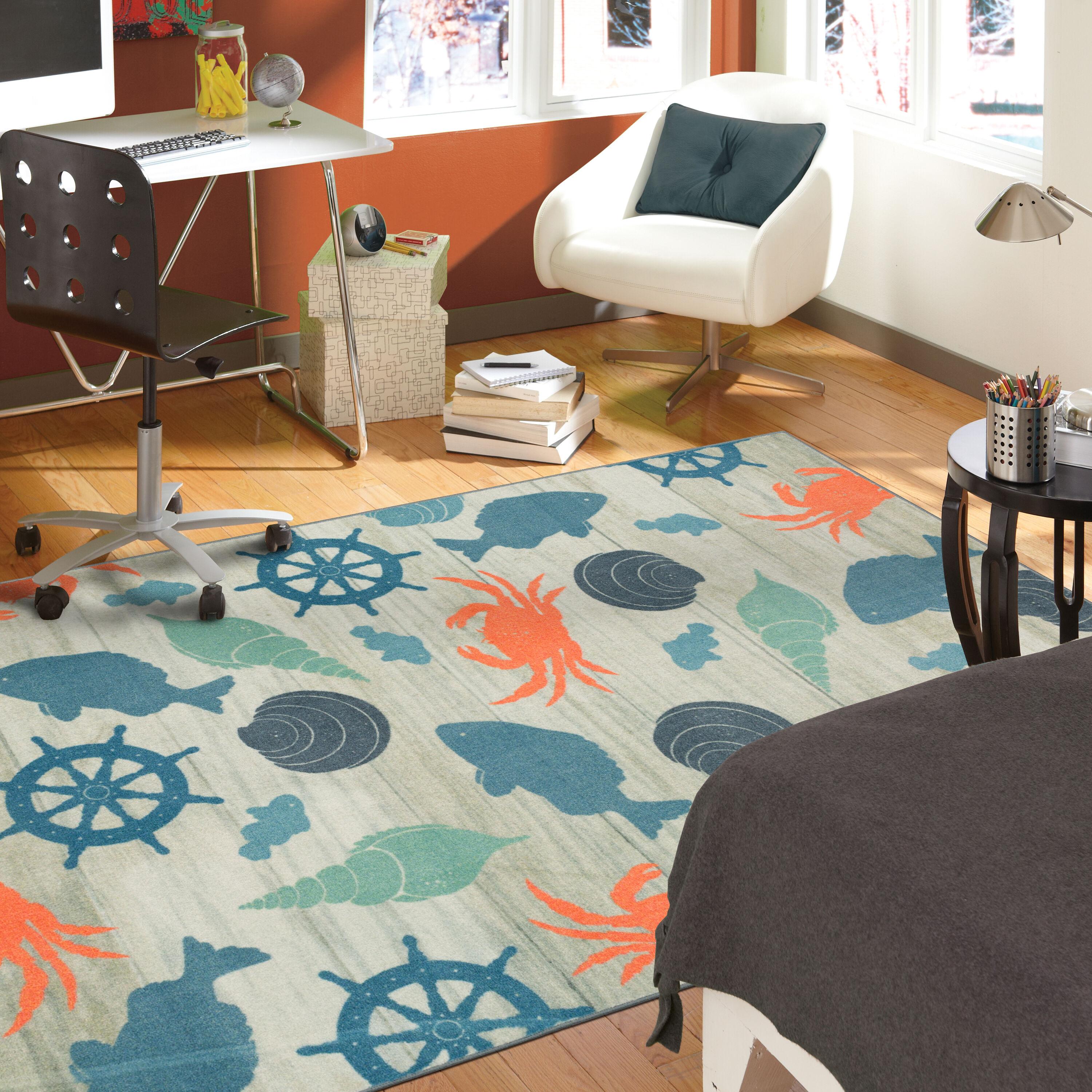 Mohawk Home Prismatic Coastal Otomi Seaside Transitional Nature Coastal Precision Printed Area Rug, 5'x8', Grey & Teal
