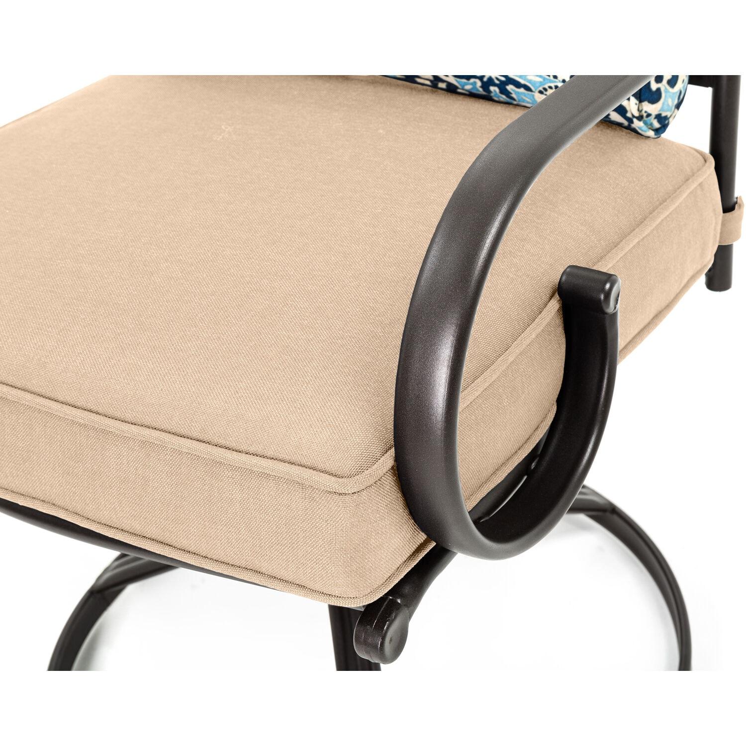 Hanover Montclair 9-Piece All-Weather Outdoor Patio Dining Set, 8 Swivel Rocker Chairs with Comfortable Seat and Lumbar Cushions, 84"x42" Stamped Rectangle Table, MCLRDN9PCSW8-TAN