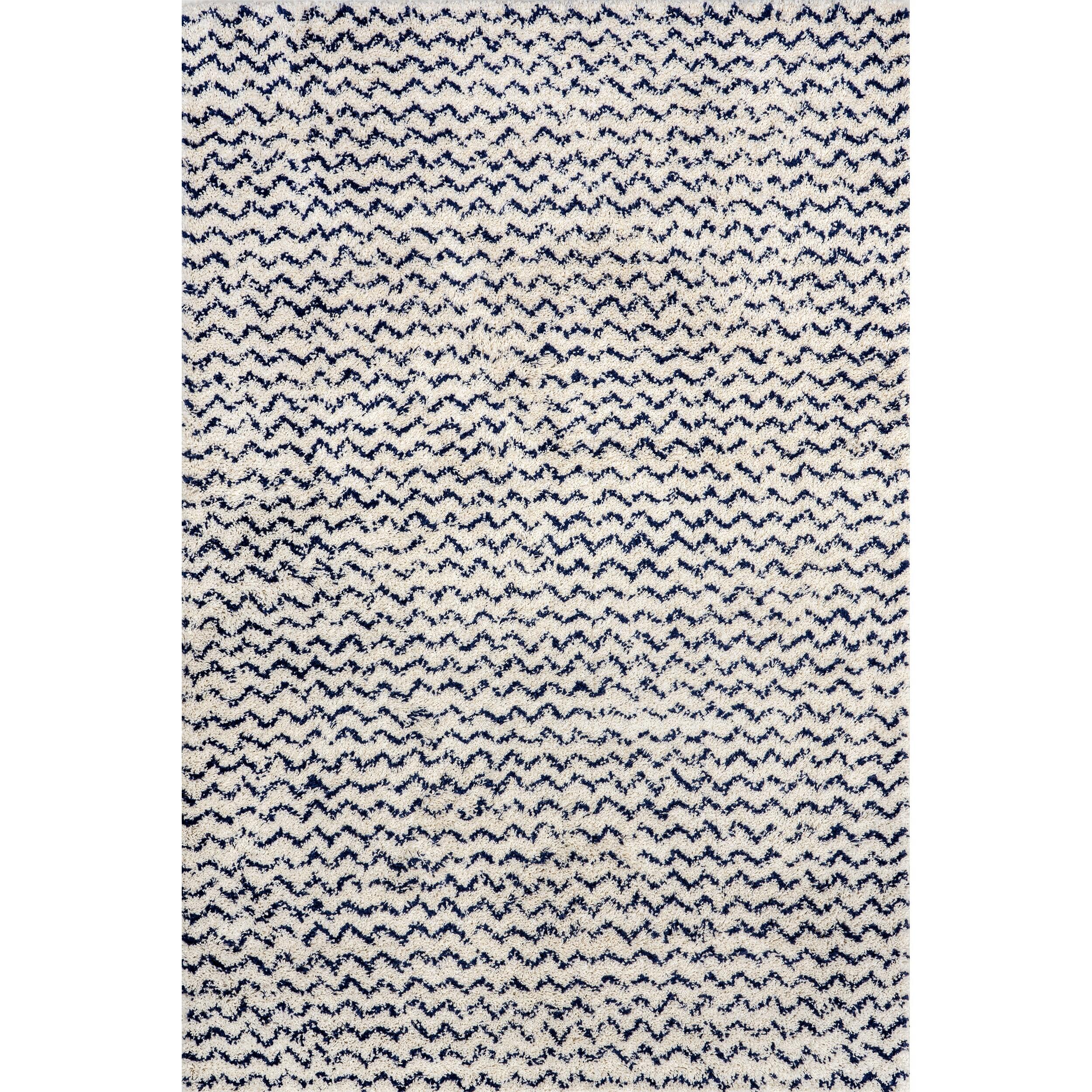 Nuloom Cuellar Striped 9x12 Shag Indoor Area Rug for Living Room Bedroom Dining Room Nursery, Navy/Ivory