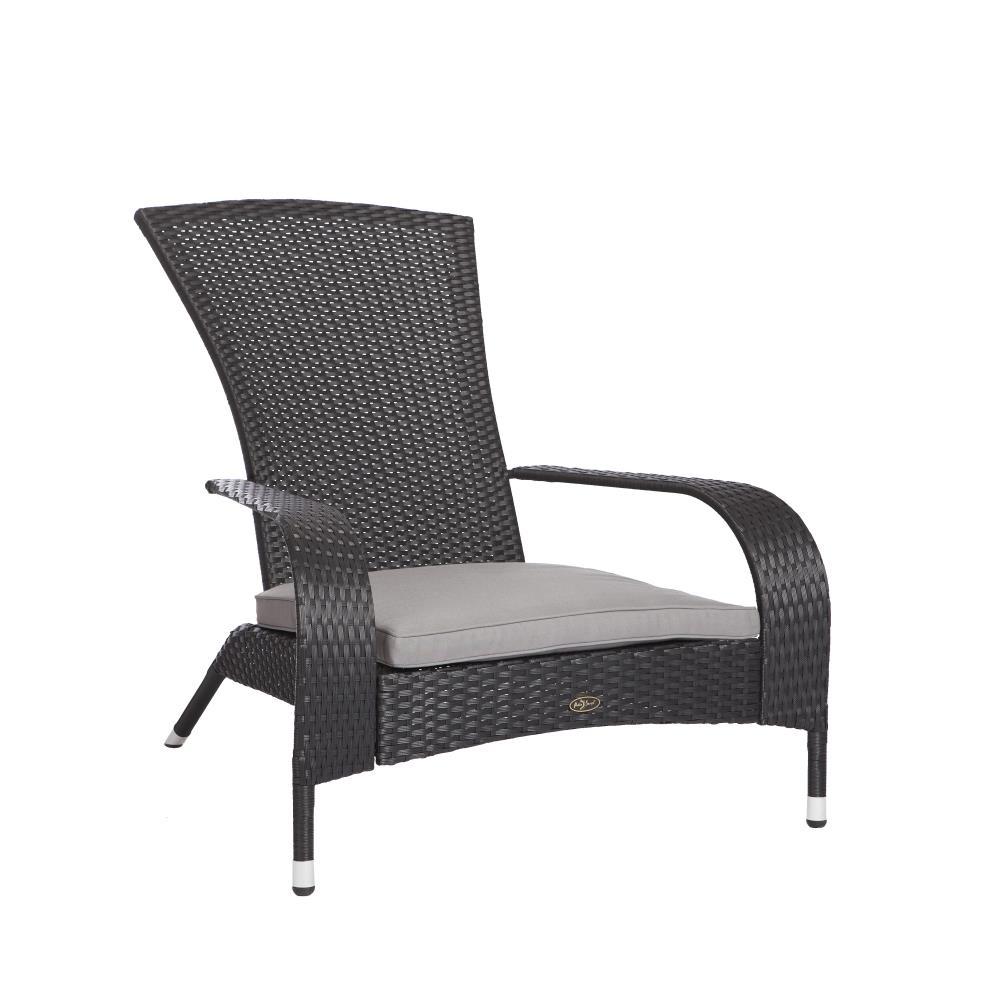 Patio Sense Coconino Wicker Chair All Weather Adirondack Style Chair Grey Outdoor Cushion Included - Black