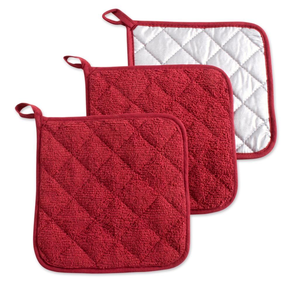 Barn Red Quilted Cotton Potholder Set of 3