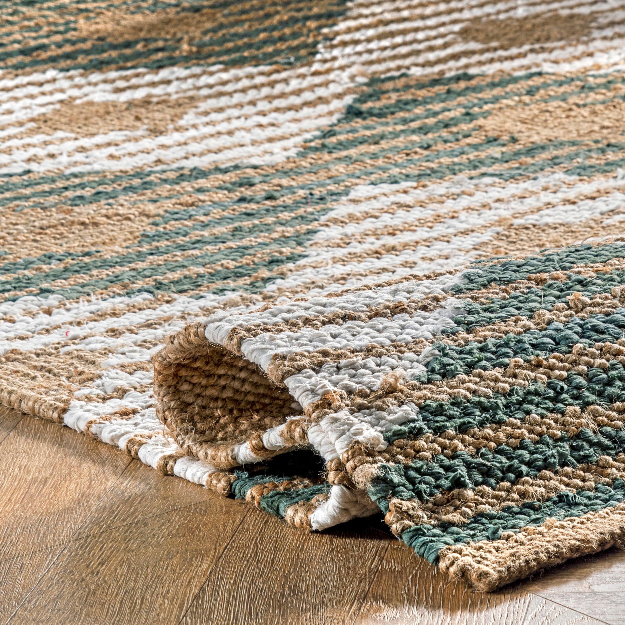 nuLOOM Hand Braided Marla Denim And Jute Diamonds Area Rug, 3' x 5', Olive