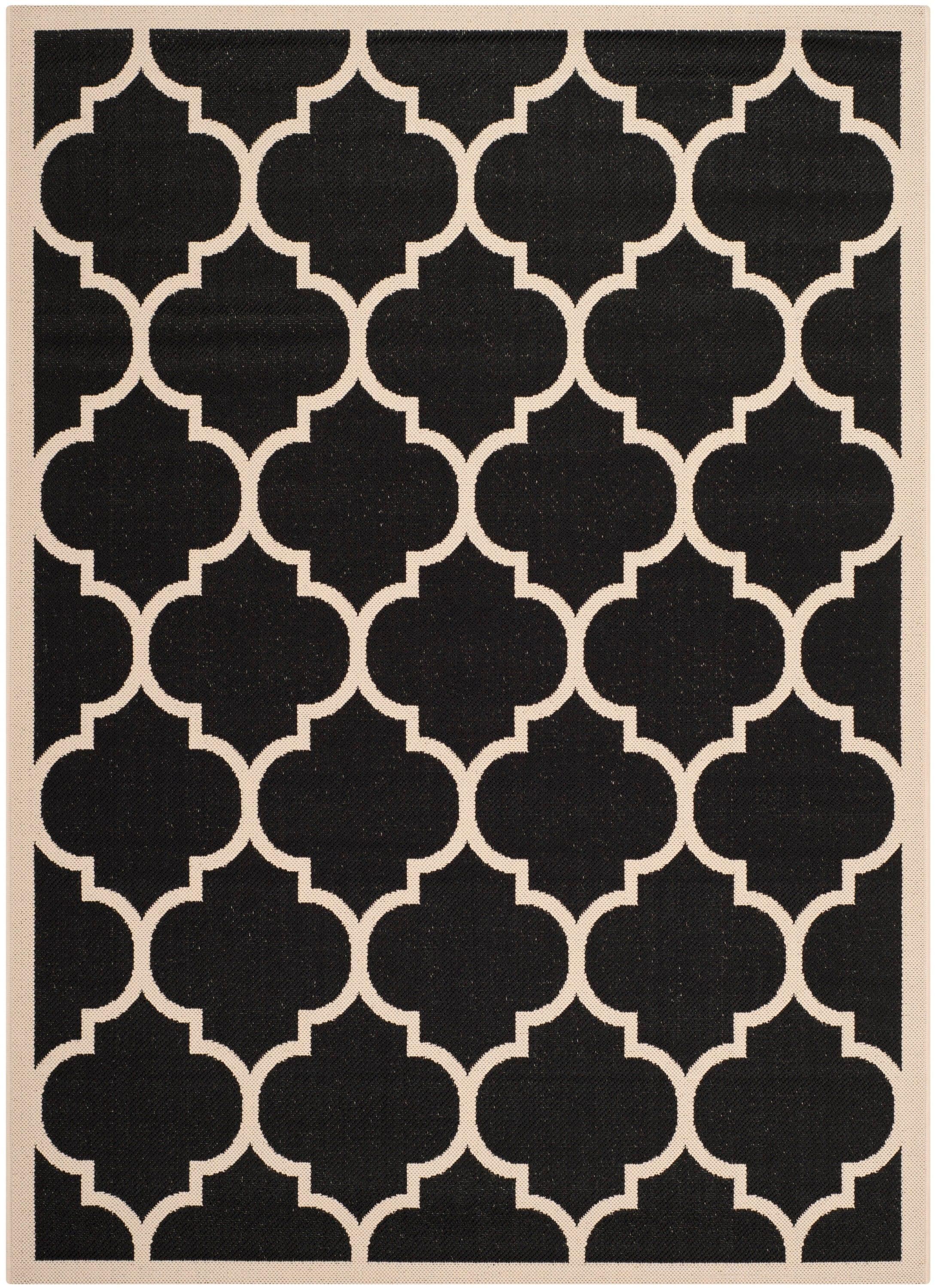 Courtyard CY6914 Power Loomed Indoor/Outdoor Area Rug - Black/Beige - 4'x5'7" - Safavieh.