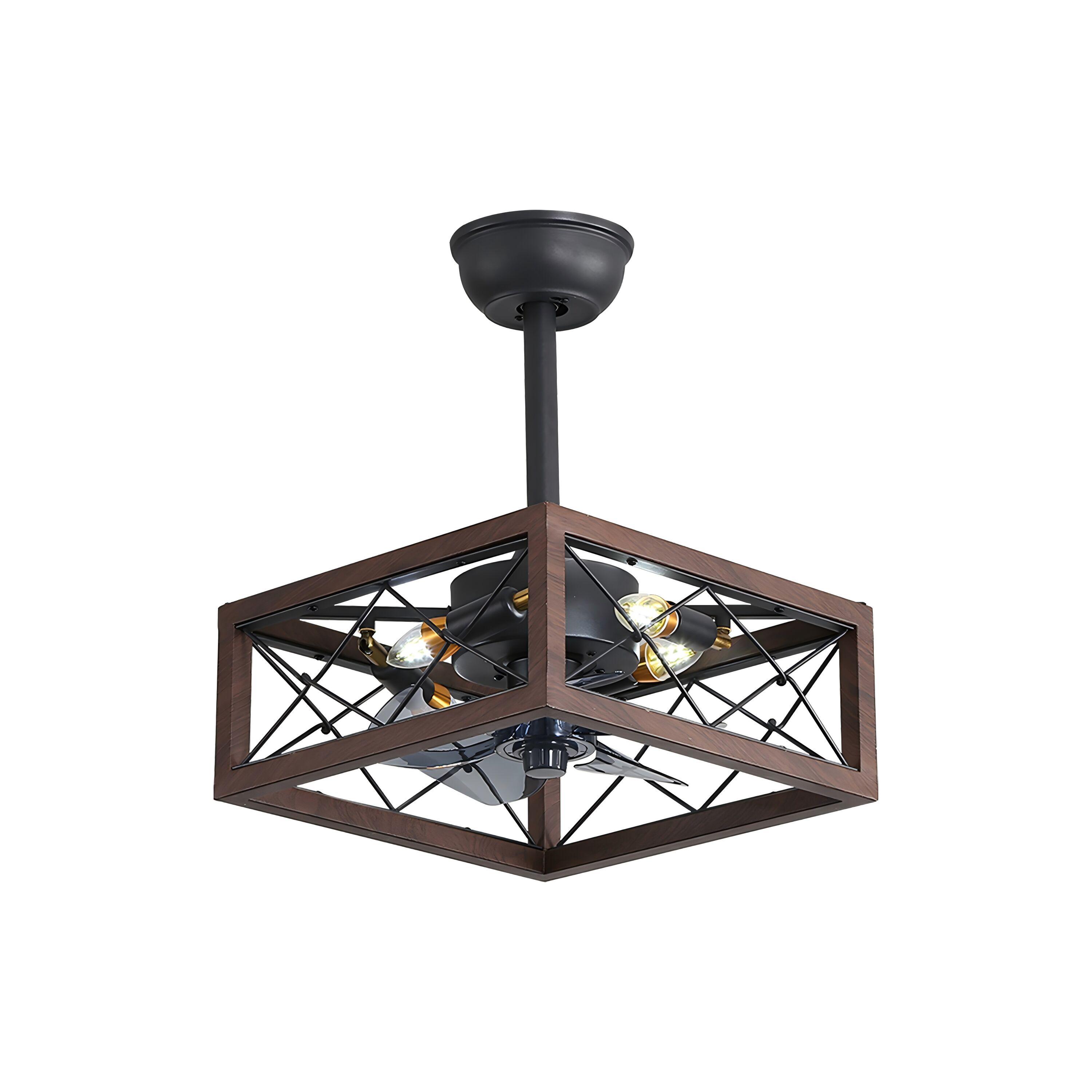 Yesurprise Caged Ceiling Fan with Lights, 18" Square Ceiling Fan with Remote & APP Control, 5 ABS Blades, 6 Speed Wind, Reversible DC Motor, 1H/2H/4H Timing for Living Room (Bulbs Include)