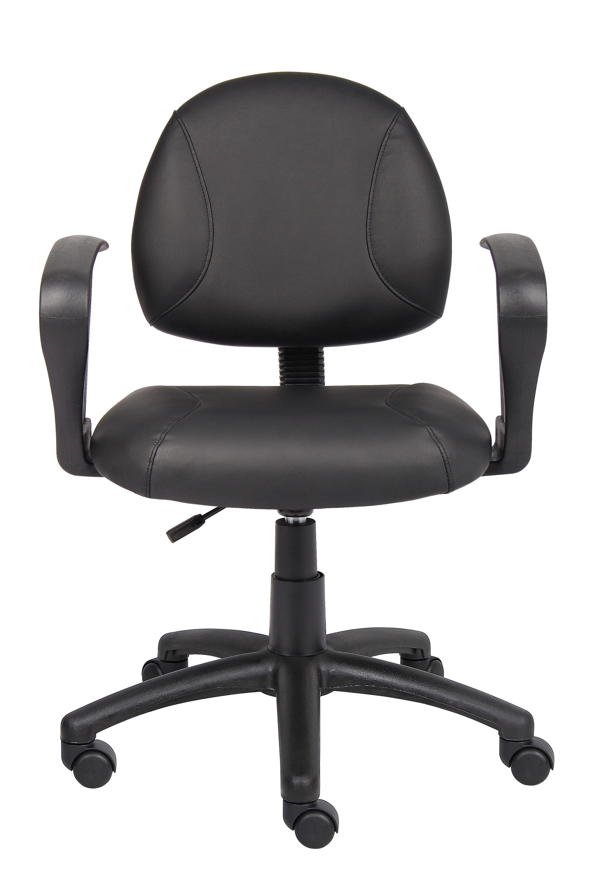 Posture Chair with Loop Arms Black - Boss Office Products: LeatherPlus, Lumbar Support, Adjustable Height