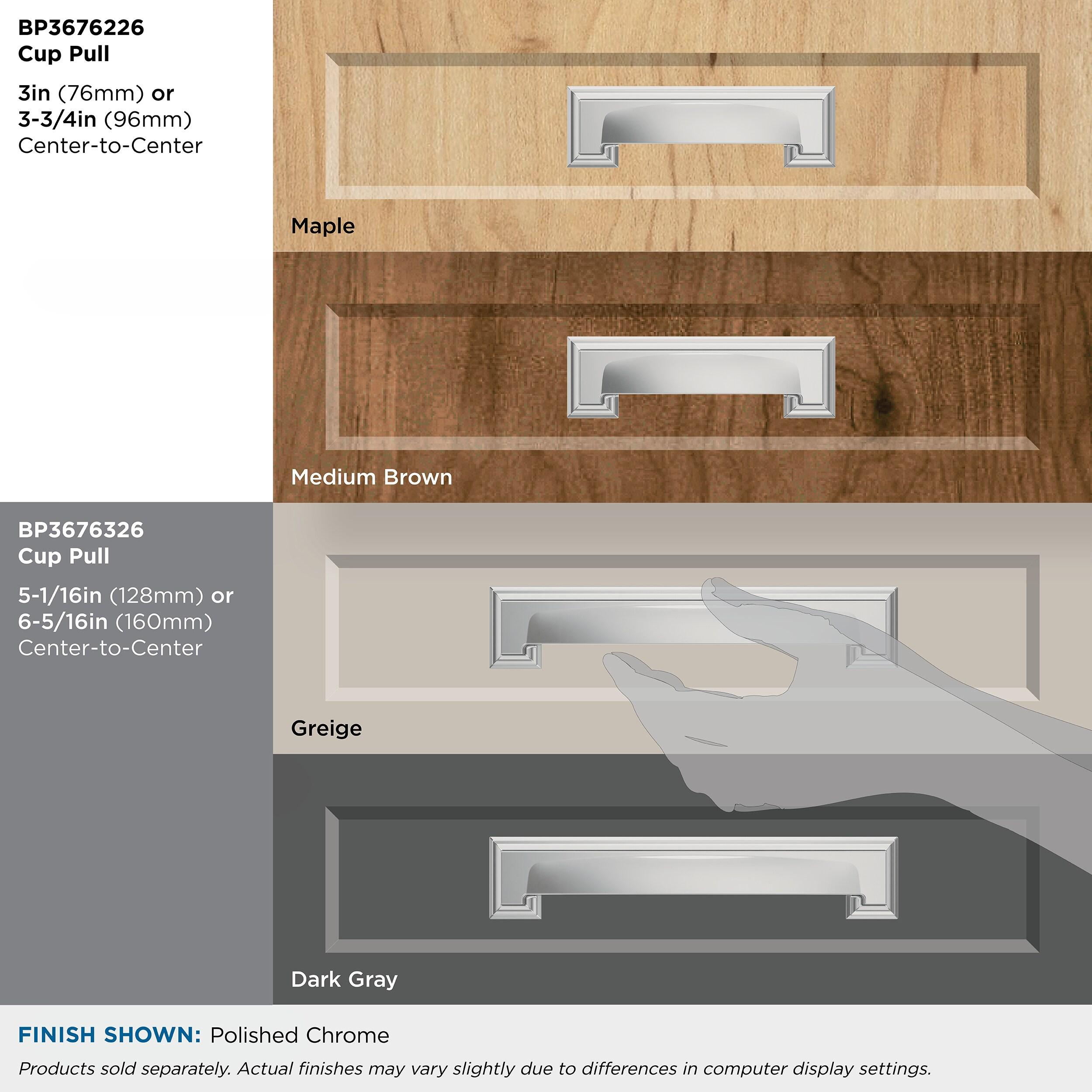 Amerock Appoint 5-1/16 inch or 6-5/16 inch (128mm or 160mm) Center-to-Center Polished Chrome Cabinet Cup Pull