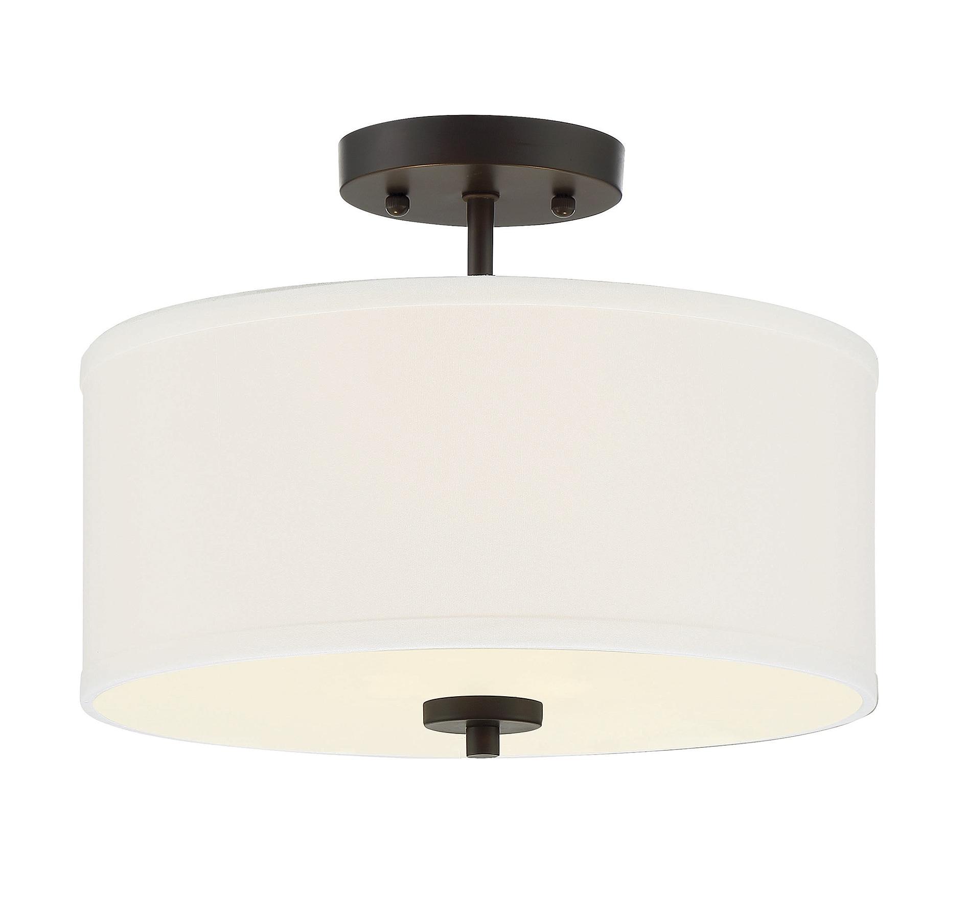 Elegant Dual-Light Drum Ceiling Fixture in Oil Rubbed Bronze with White Fabric Shade