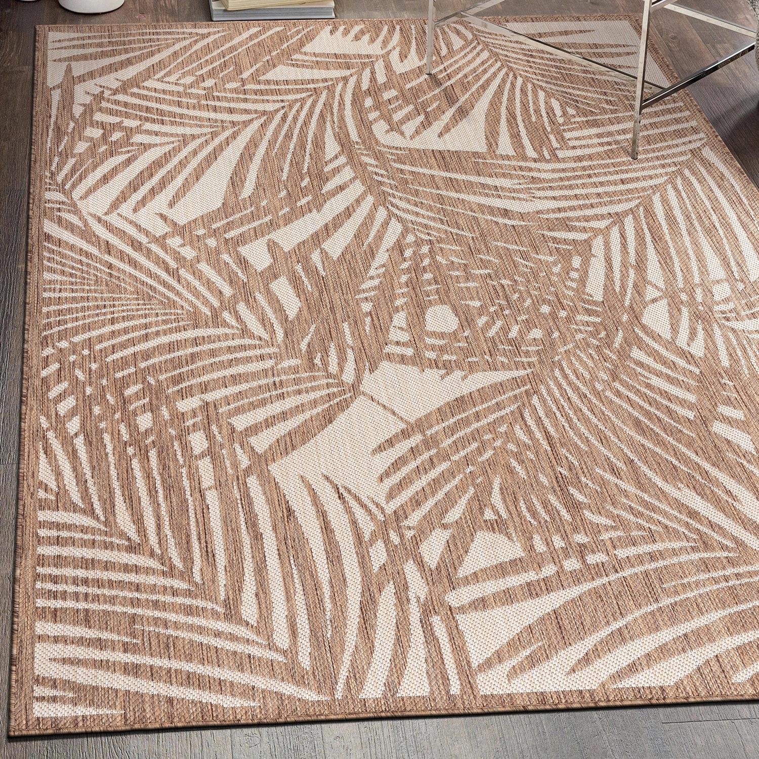 World Rug Gallery Contemporary Palm Leaf Textured Flat Weave Indoor/Outdoor Area Rug - BROWN 5' X 7'