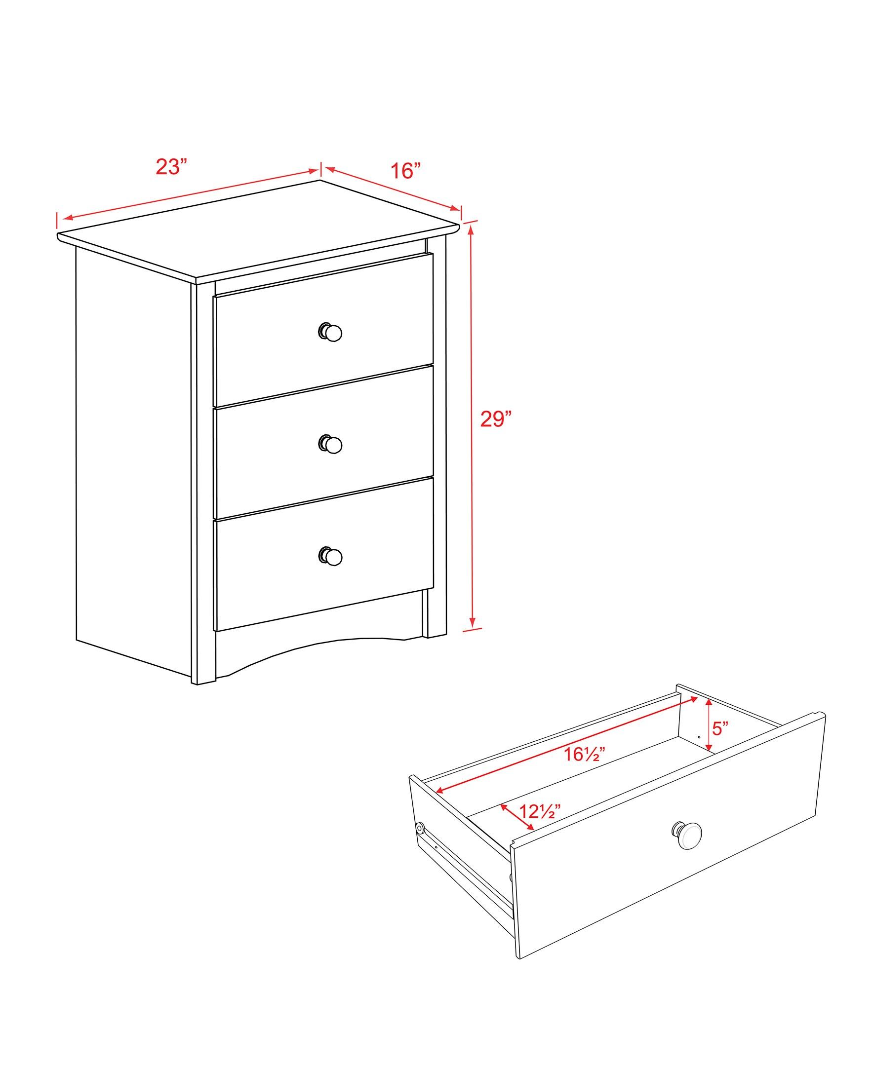 Salt Spring 3 Drawer Tall Nightstand Drifted Gray - Prepac: Modern Bedside Storage, Includes Anti-Tip Hardware
