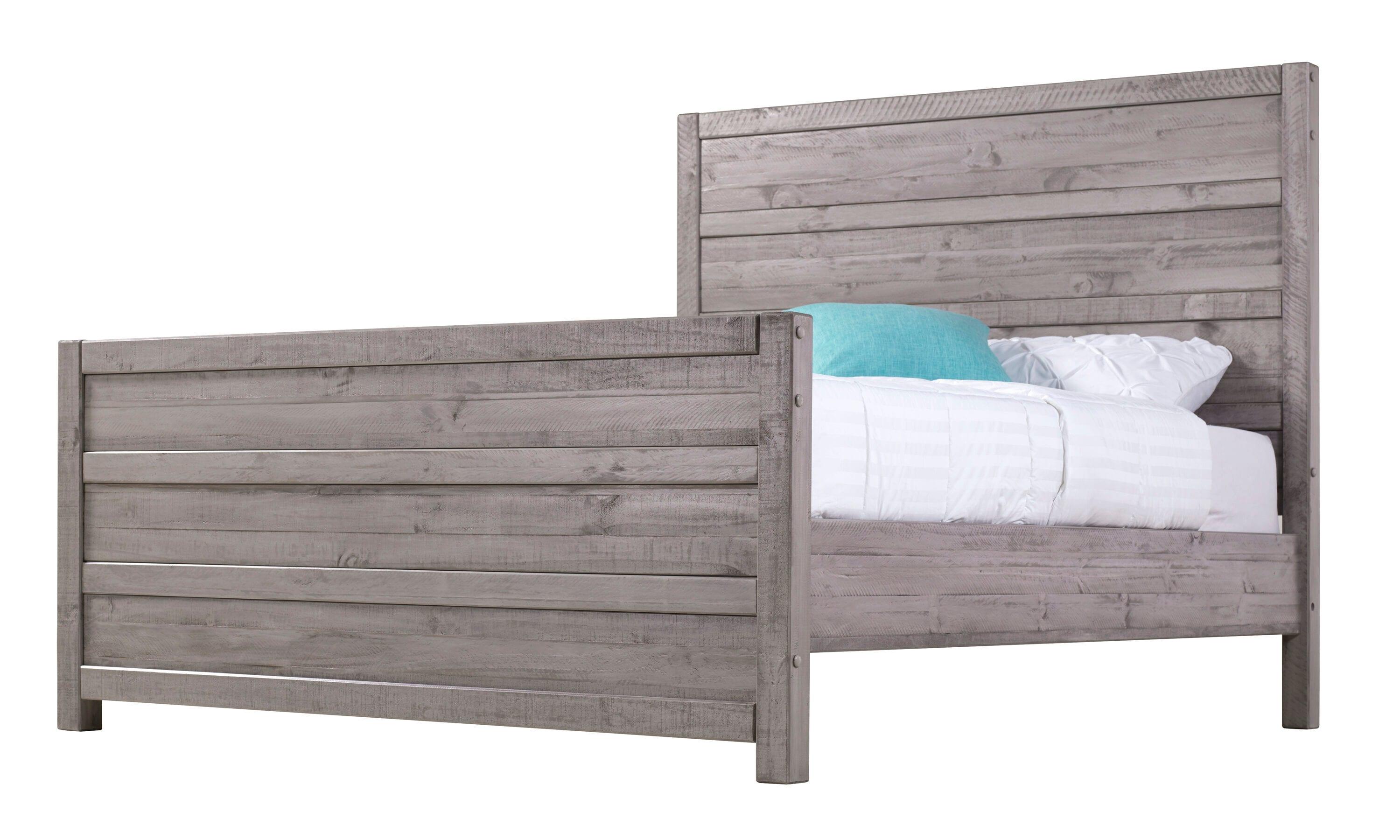 Camaflexi Carmel Solid Wood Platform Bed Frame with Headboard, King, Antique Grey