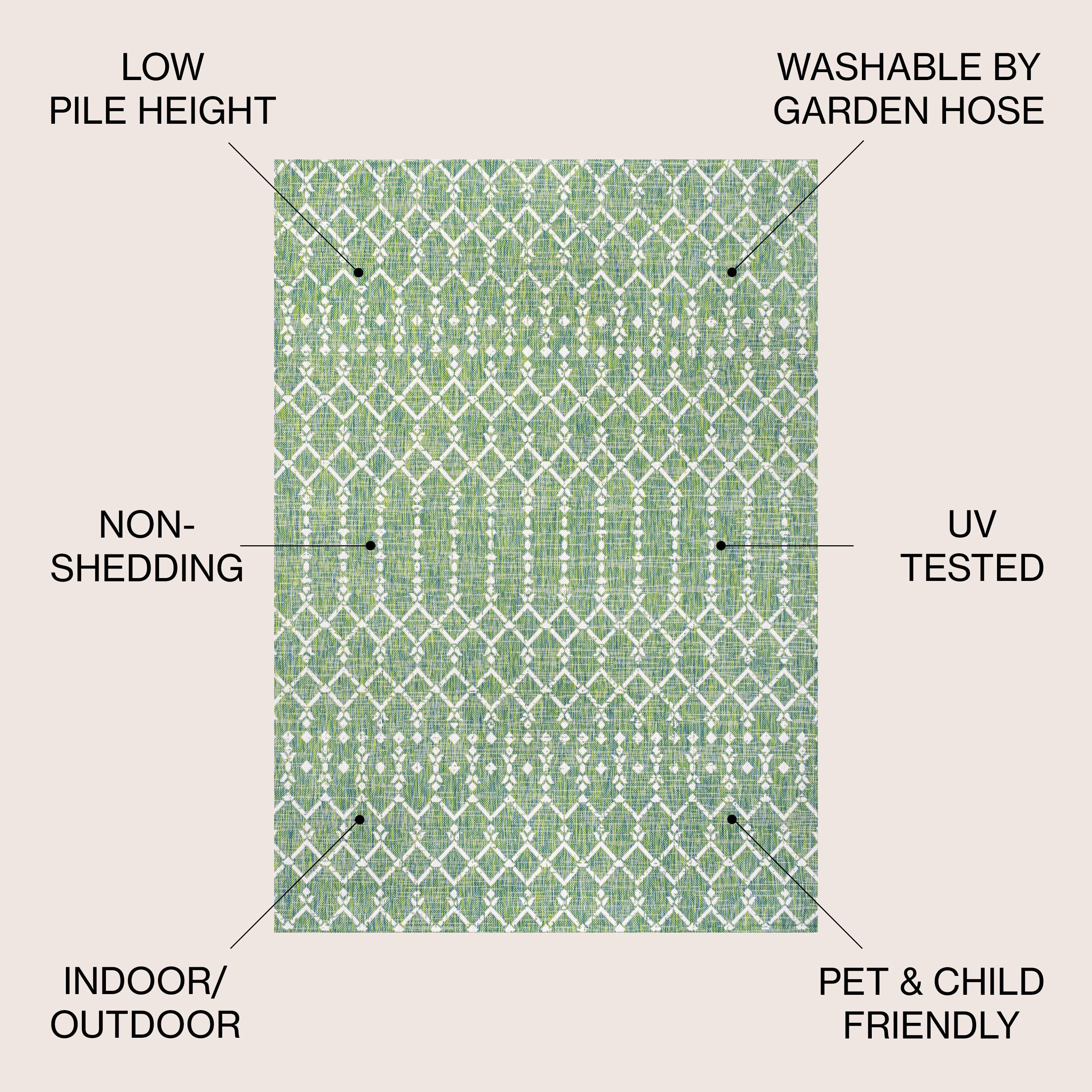 3' x 5' Ourika Moroccan Geometric Textured Weave Indoor/Outdoor Area Rug, Green/Cream - JONATHAN Y