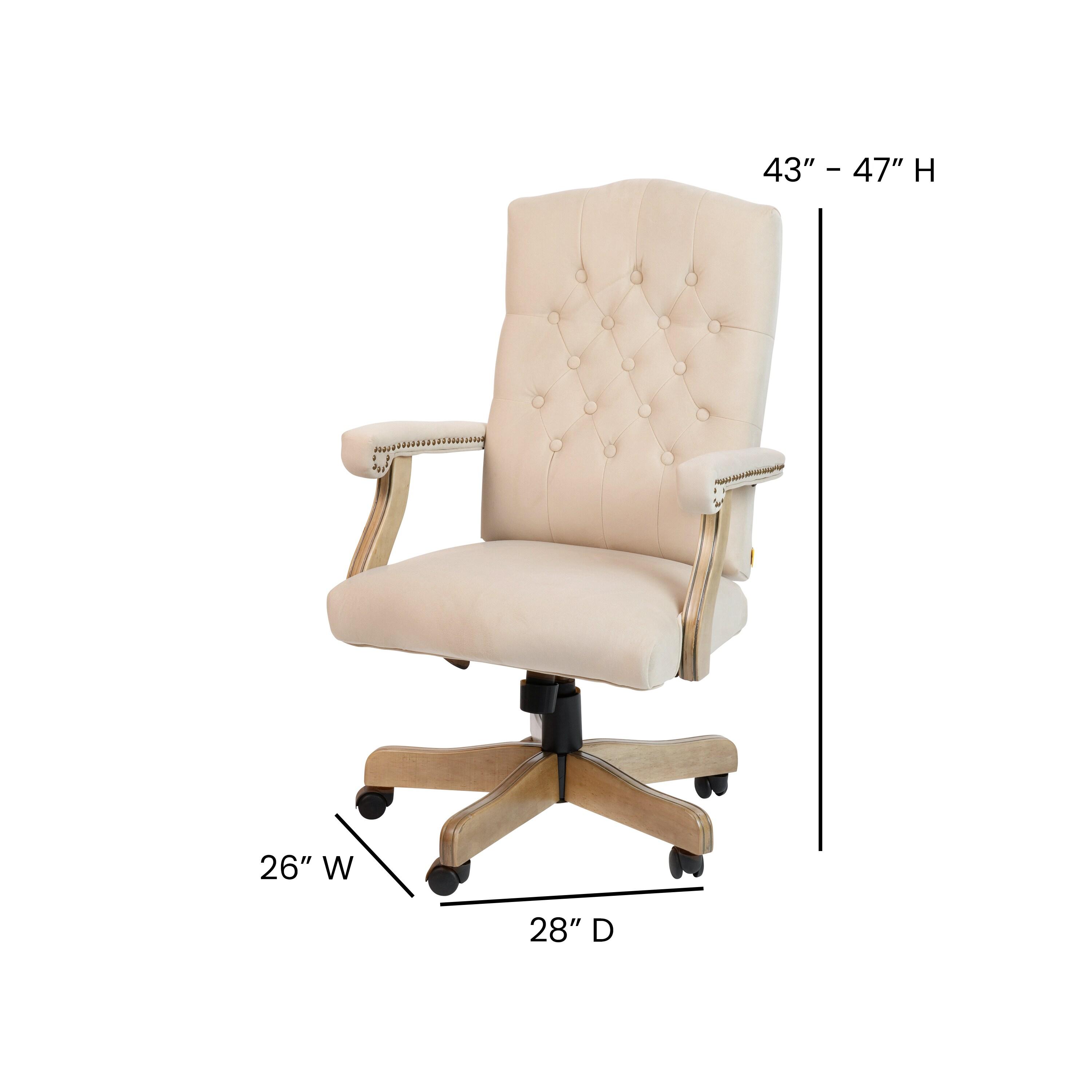 Flash Furniture Ivory Microfiber Classic Executive Swivel Office Chair with Driftwood Arms and Base