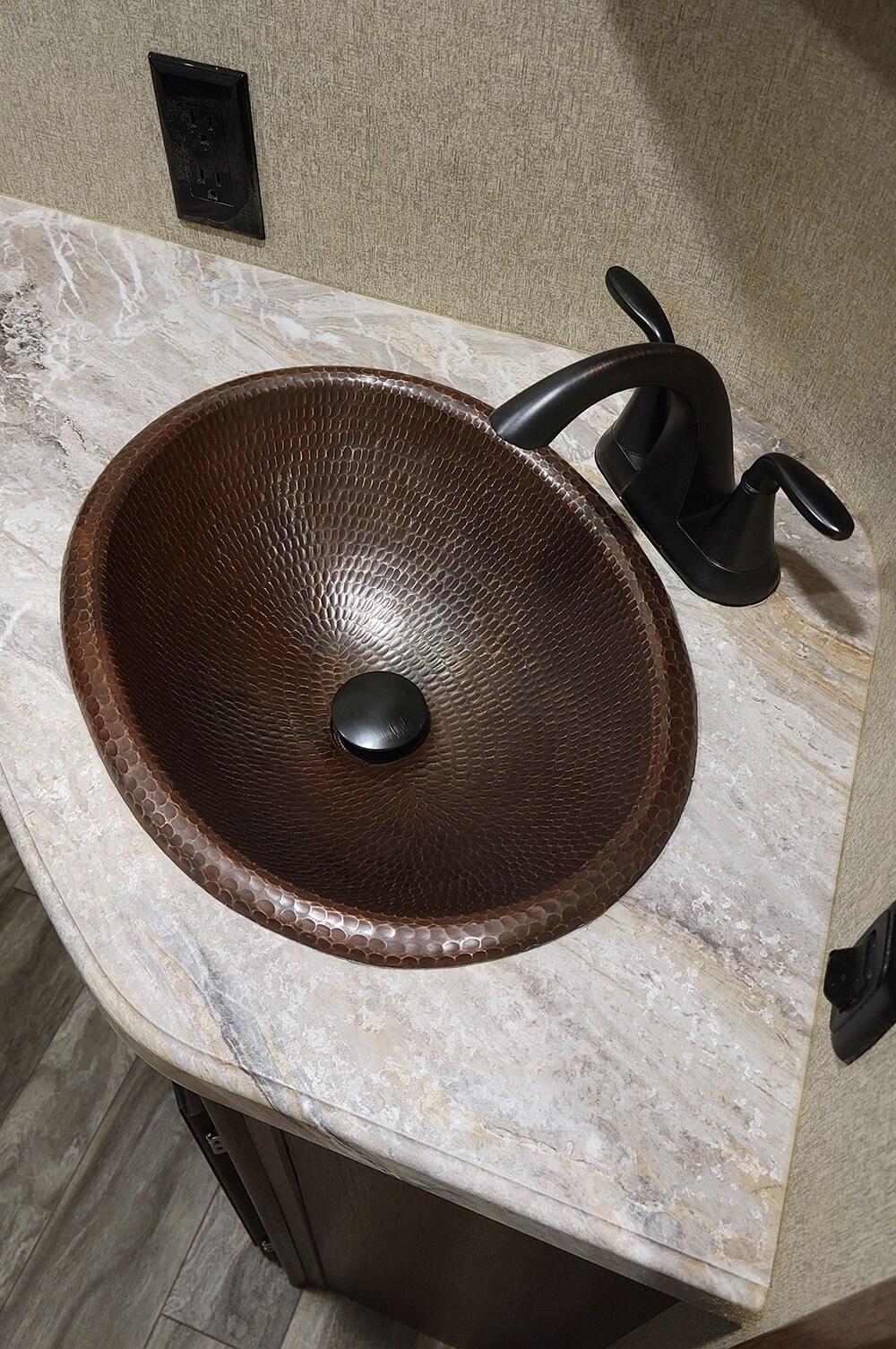 17" Oval Self Rimming Hammered Copper Bathroom Sink