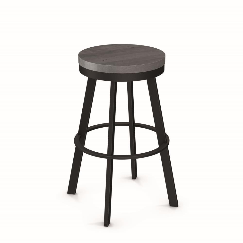 30" Grey Distressed Wood & Black Metal Industrial Swivel Barstool