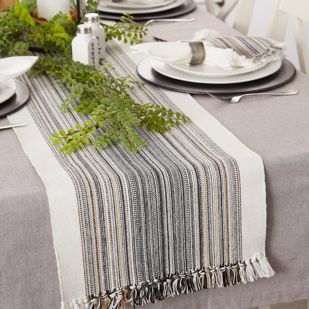 Native Fab Dining Stripe Table Runner with Tassels 100% Cotton, 14"x108", Black White