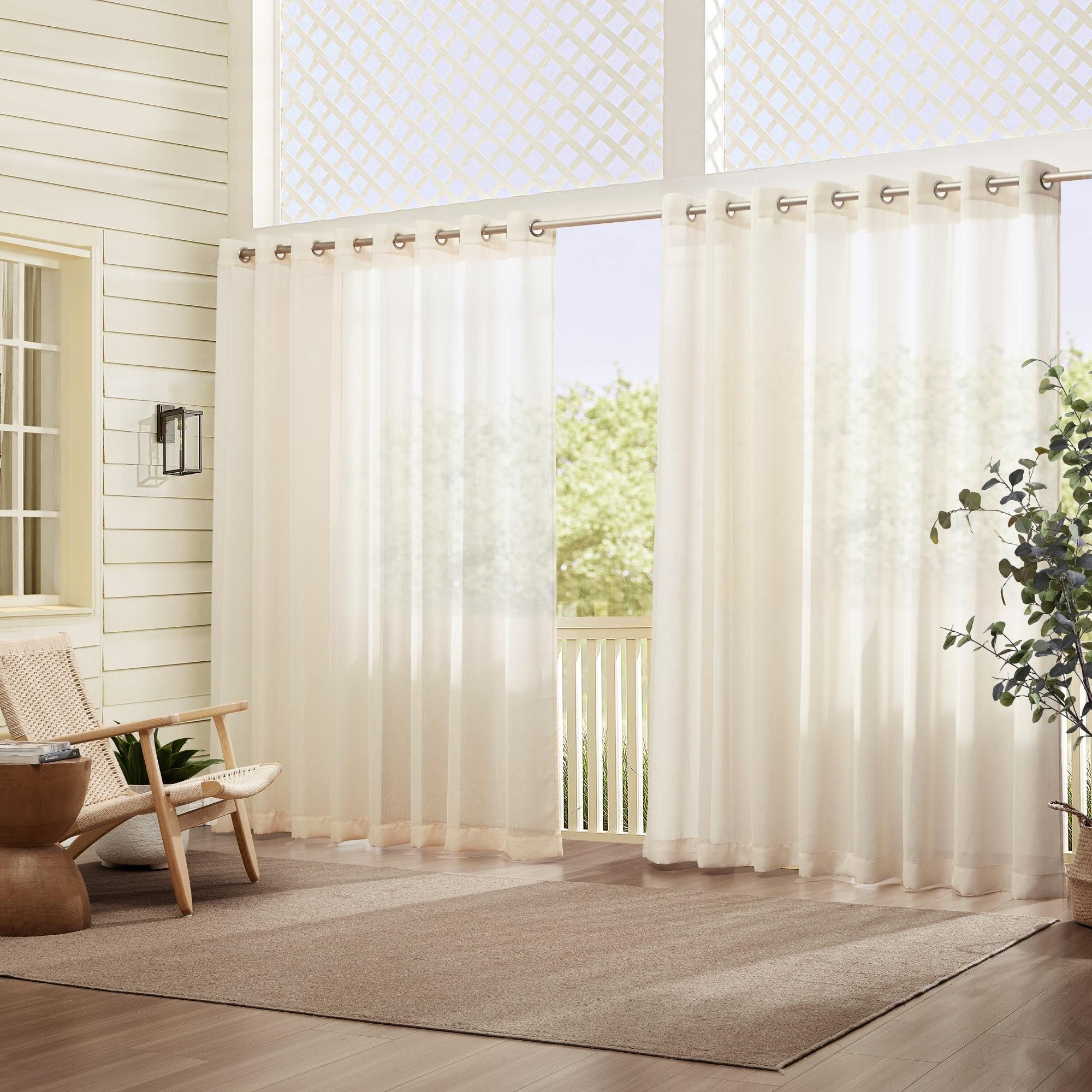 Carmen Sheer Extra Wide Indoor/Outdoor Single Window Curtain for Patio, Porch, Cabana - 114x108 - Ivory - Elrene Home Fashions