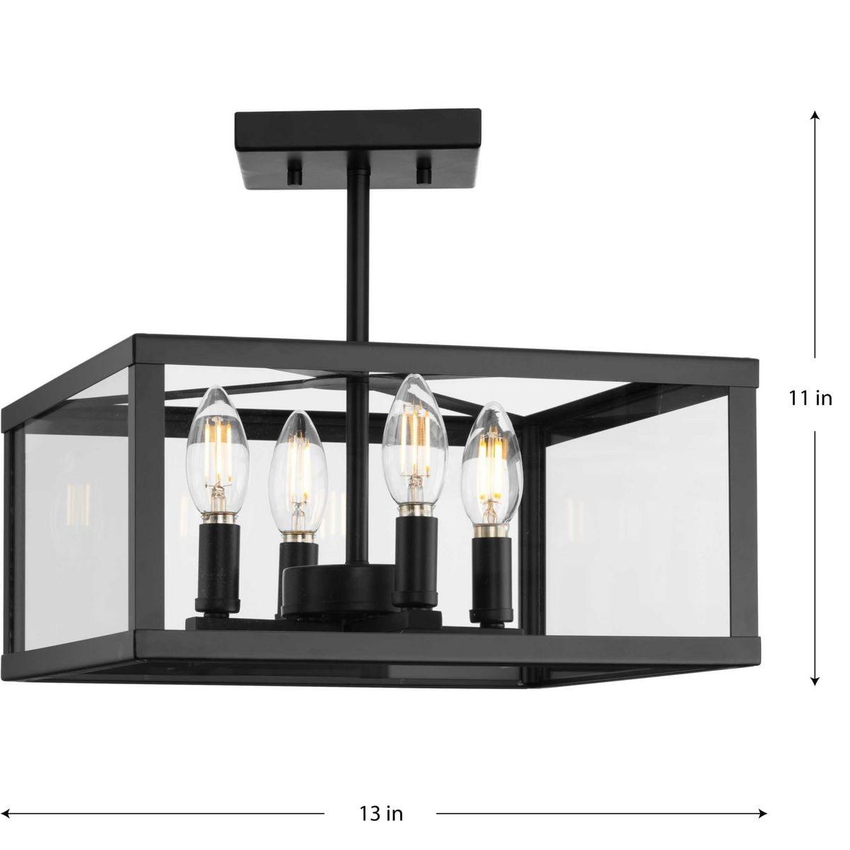 Progress Lighting Hillcrest 4-Light Semi-Flush Mount in Matte Black with Clear Beveled Glass Panels