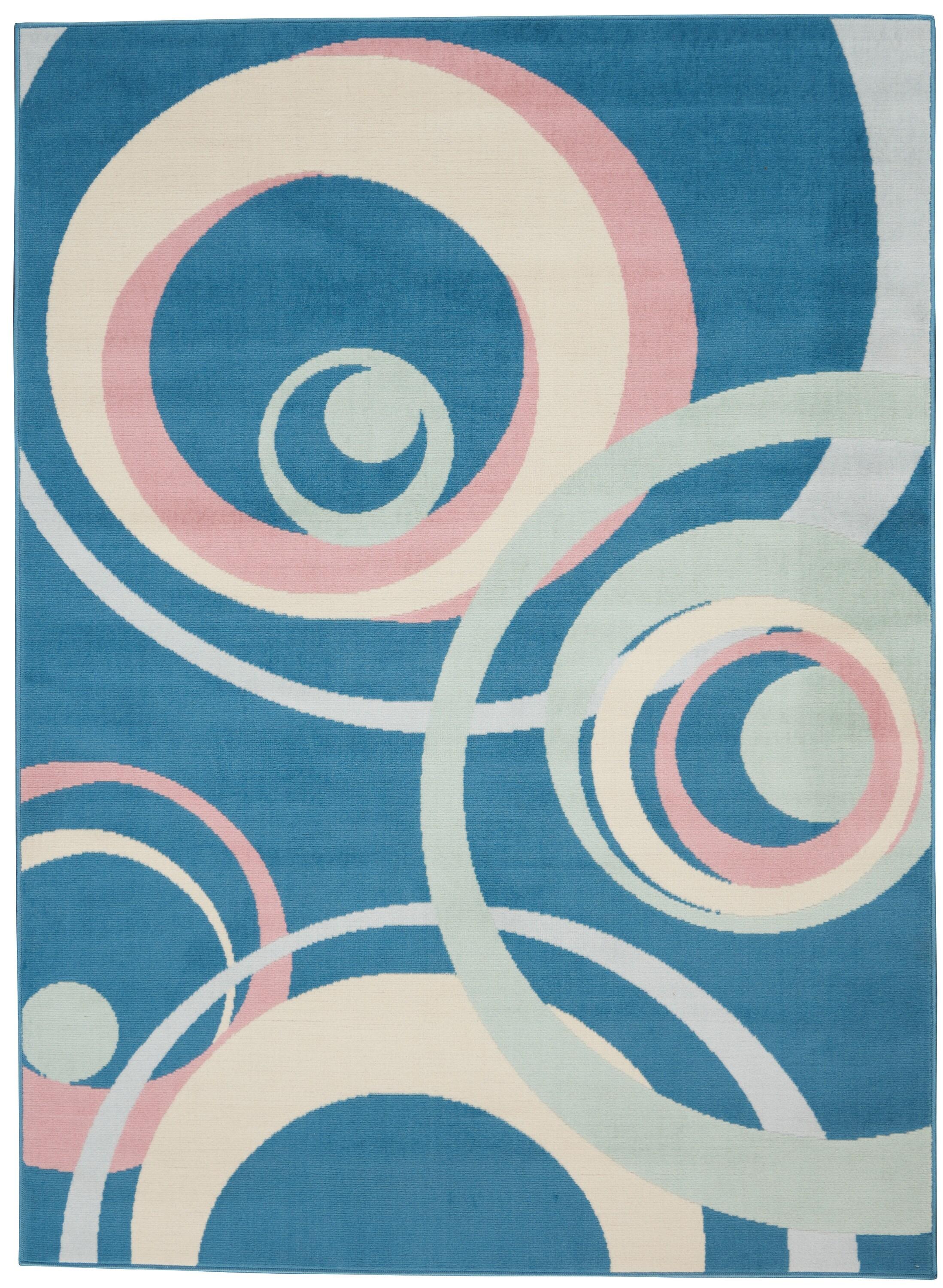 Nourison Grafix 6'X9' (6' x 9') Blue Multi Colored Area Rug Retro Contemporary Geometric by Nourison