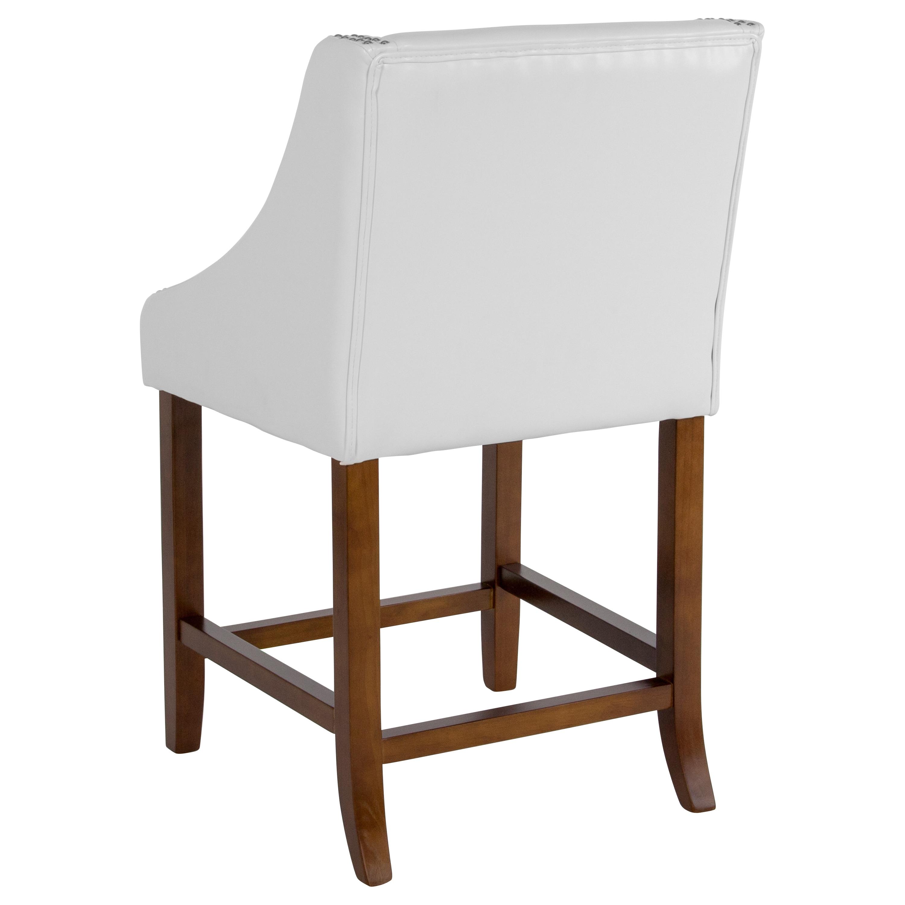 Flash Furniture Carmel Series 24" High Transitional Walnut Counter Height Stool with Nail Trim in White LeatherSoft