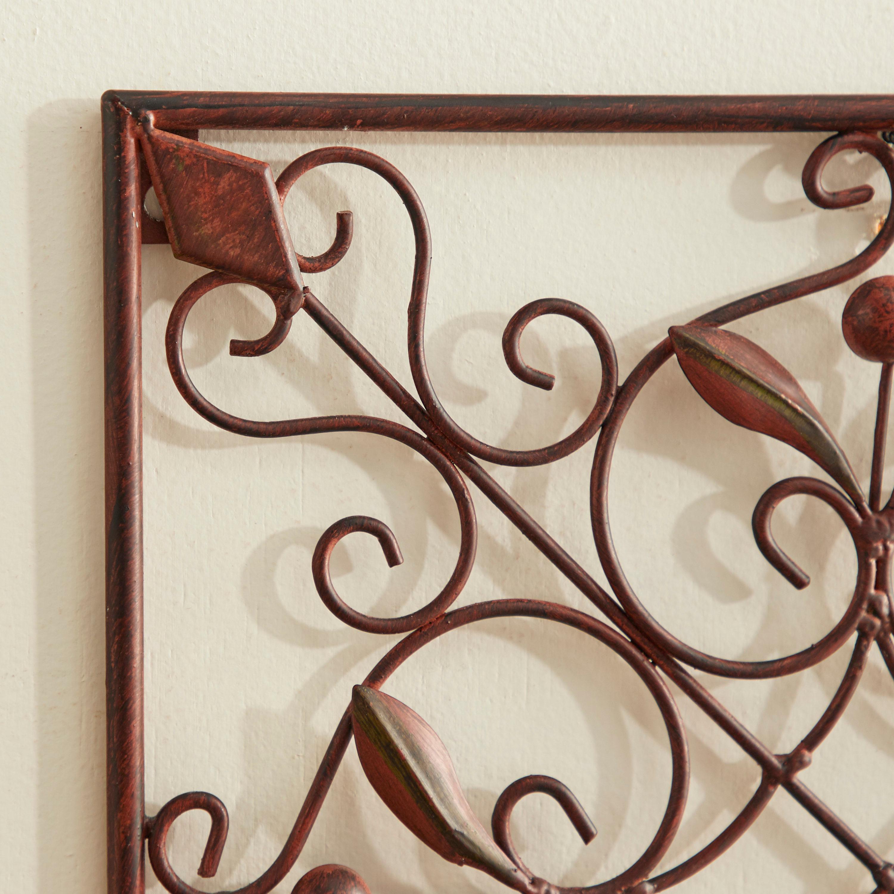 DecMode Rustic Brown Square Metal Wall Décor Set of 4 14"W x 14"H