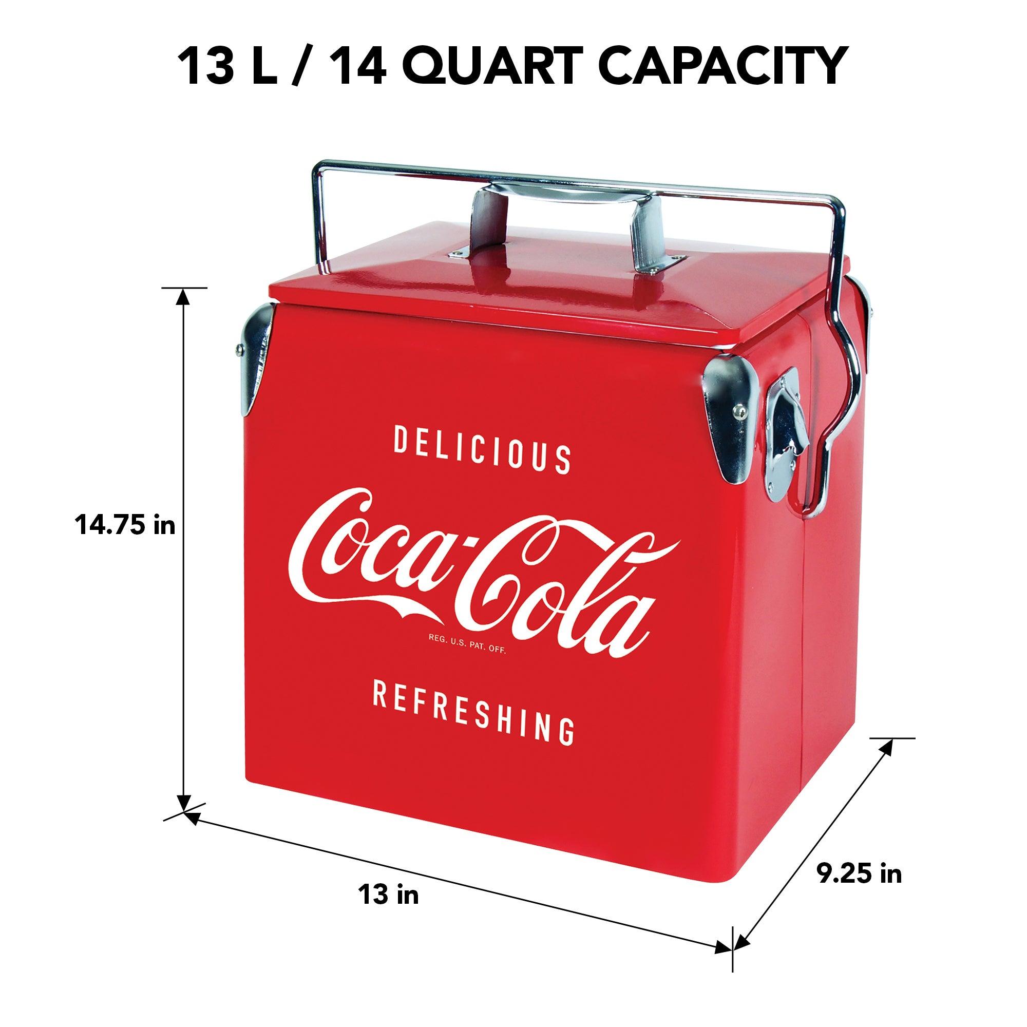 Retro Red Metal Cooler with Bottle Opener, 13L Capacity