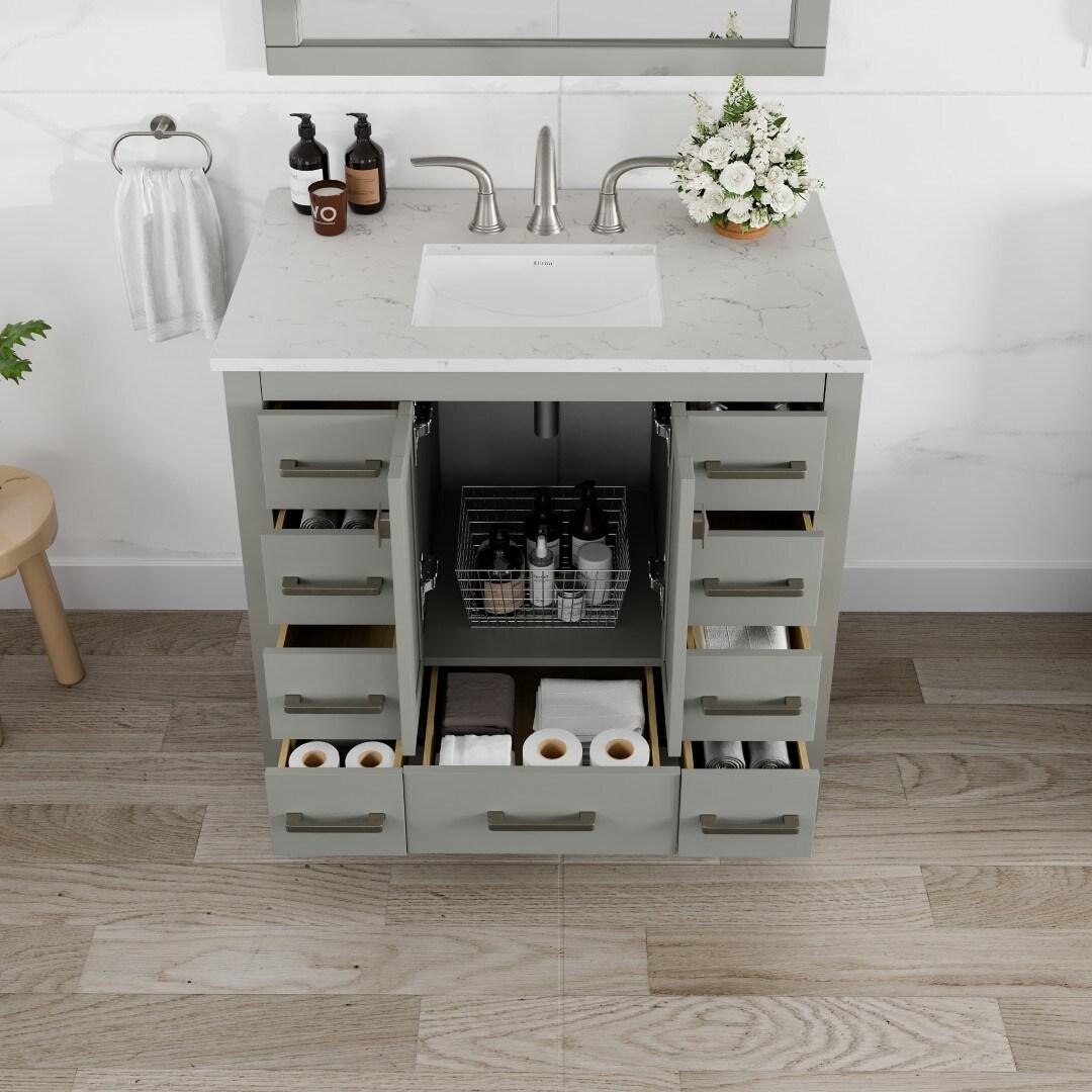 Eviva Hampton 36" Gray Transitional Bathroom Vanity w/ White Carrara Top