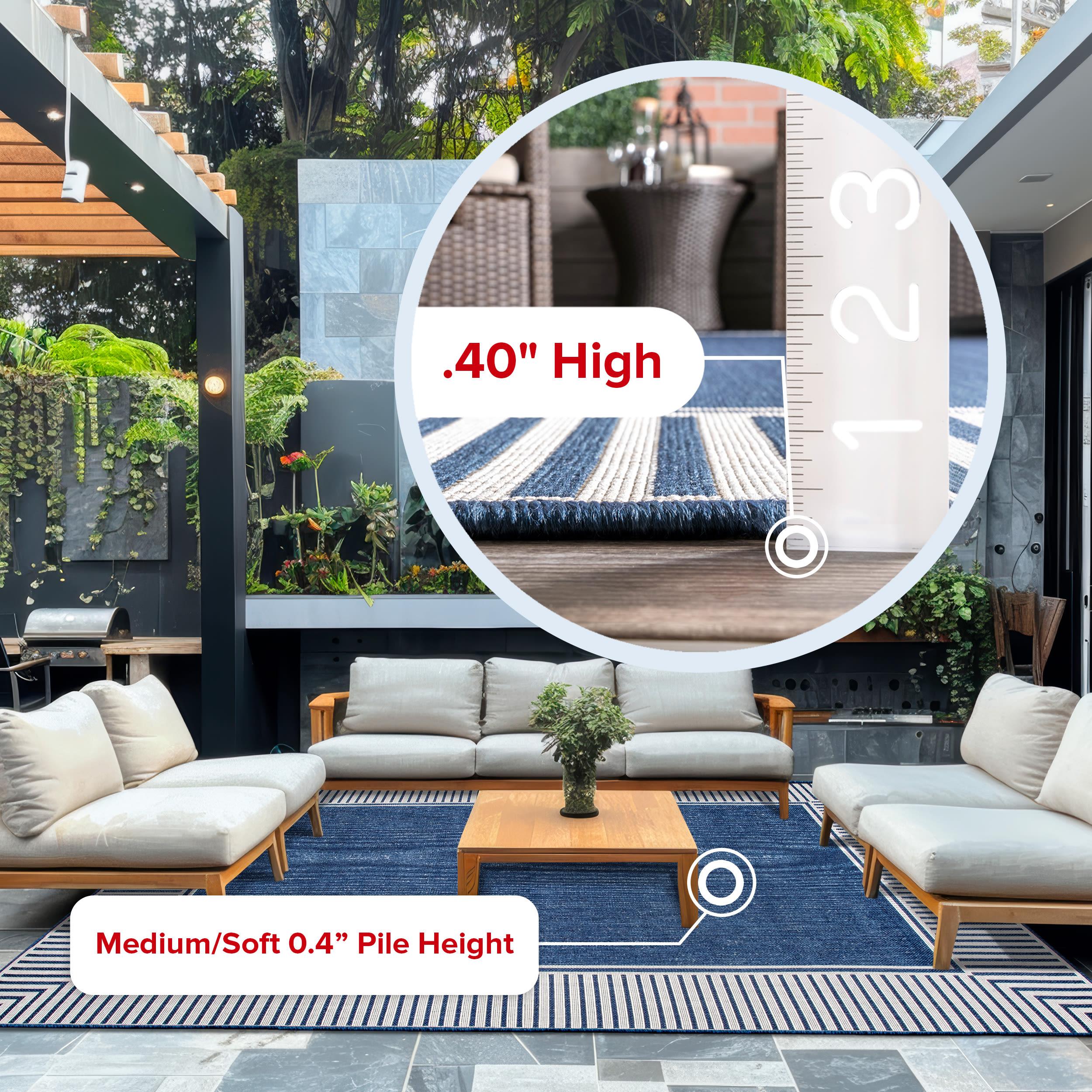 nuLOOM 4' x 6' Outdoor Area Rug, Stain Resistant, Weather Resistant, High Traffic, Patio, Balcony, Outside, Living Room, Dining Room, Asha Navy