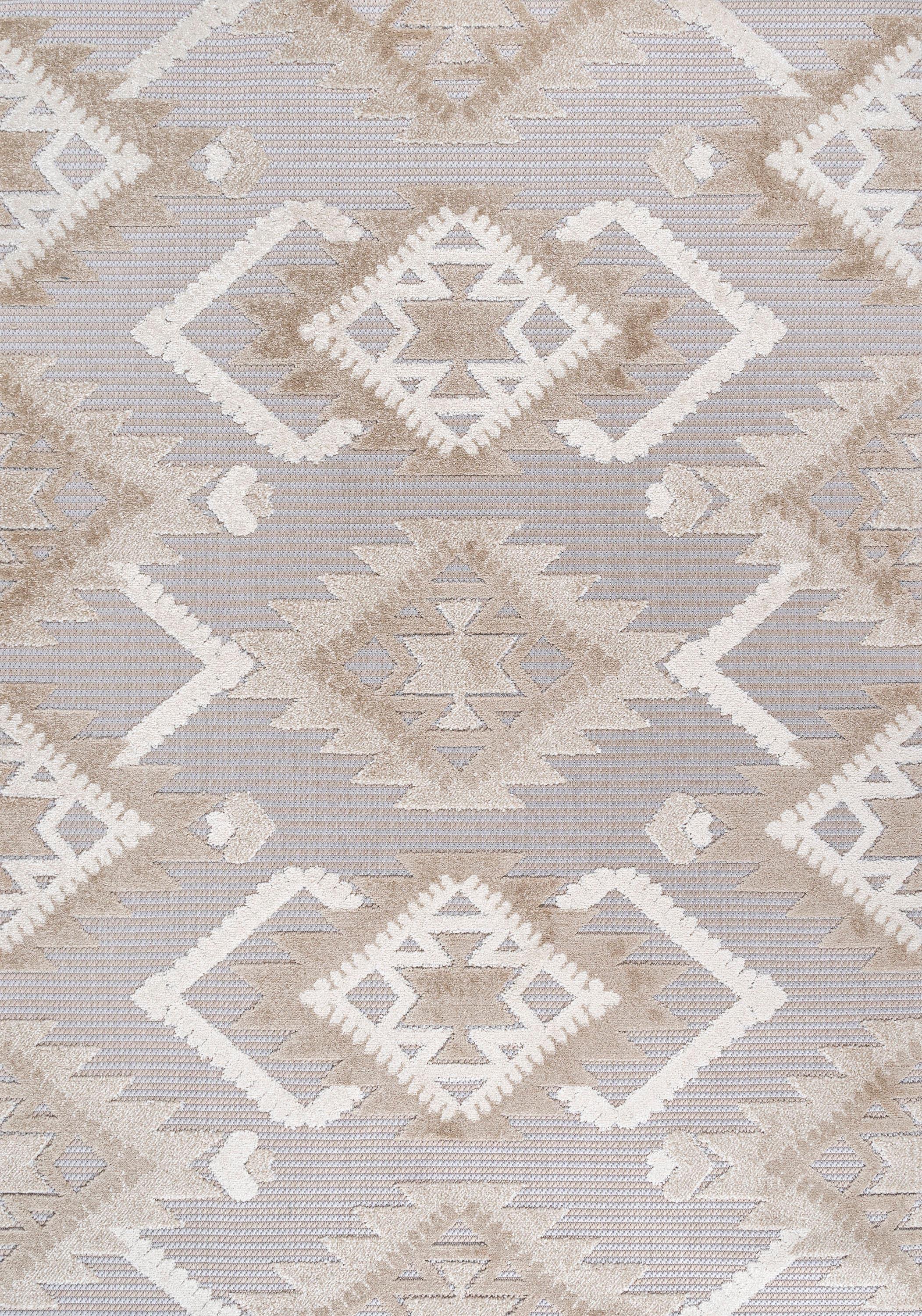 3'x5' Sumak High-Low Pile Neutral Diamond Kilim Indoor/Outdoor Area Rug, Beige/Gray - JONATHAN Y