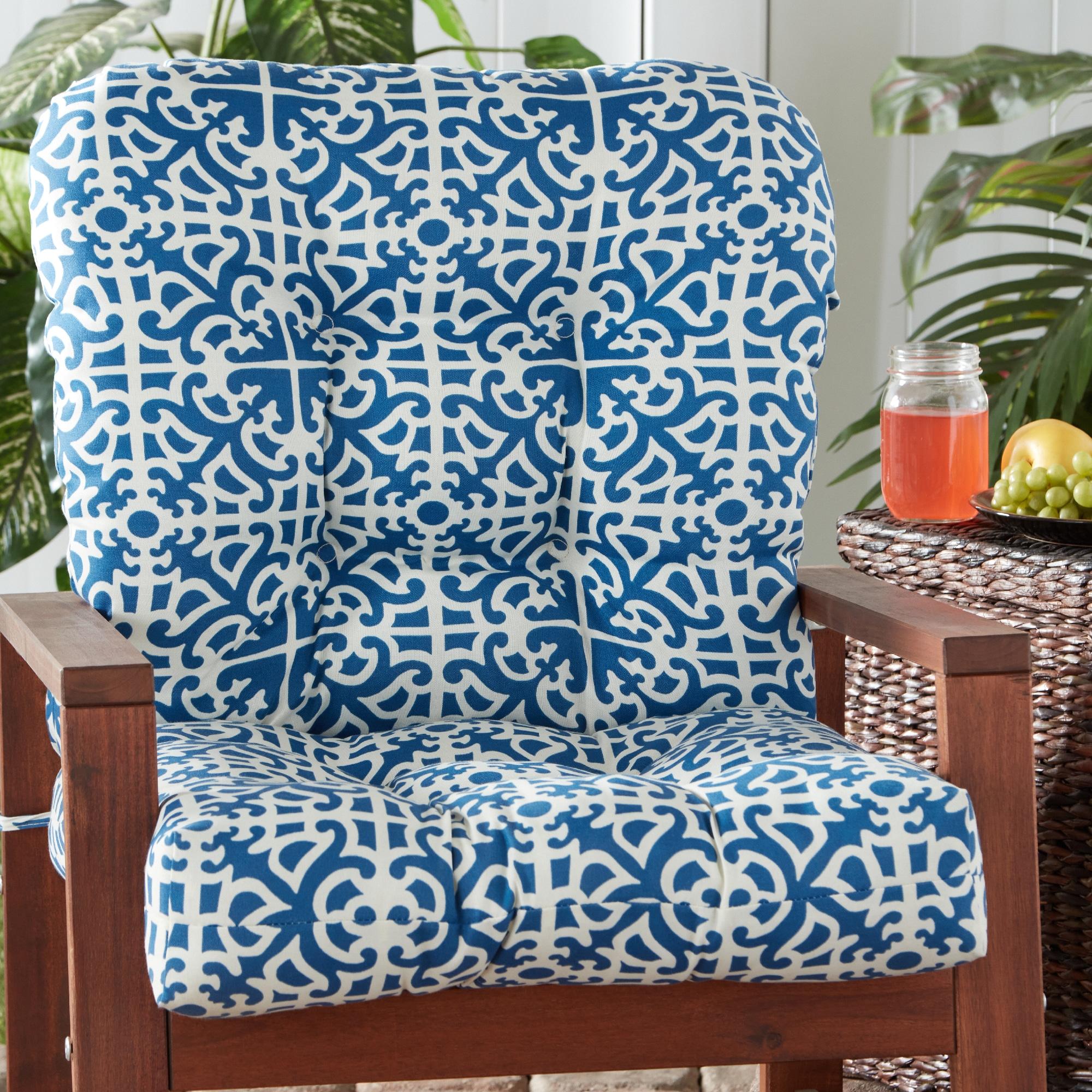 Greendale Home Fashions Indigo Lattice 42 x 21 in. Outdoor Reversible Tufted Chair Cushion