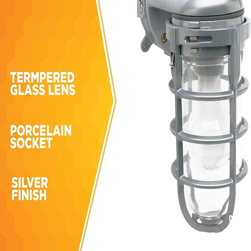 Woods L1707SV Traditional 150W Incandescent Weather Industrial Light, Wall Mount, Silver