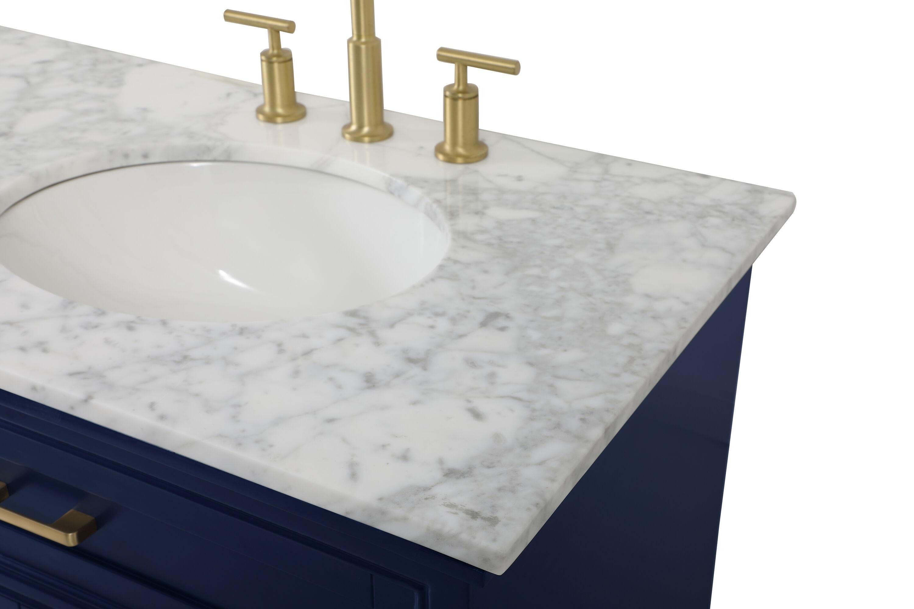 Elegant Decor Americana 72" Metal MDF Marble Double Bathroom Vanity in Blue