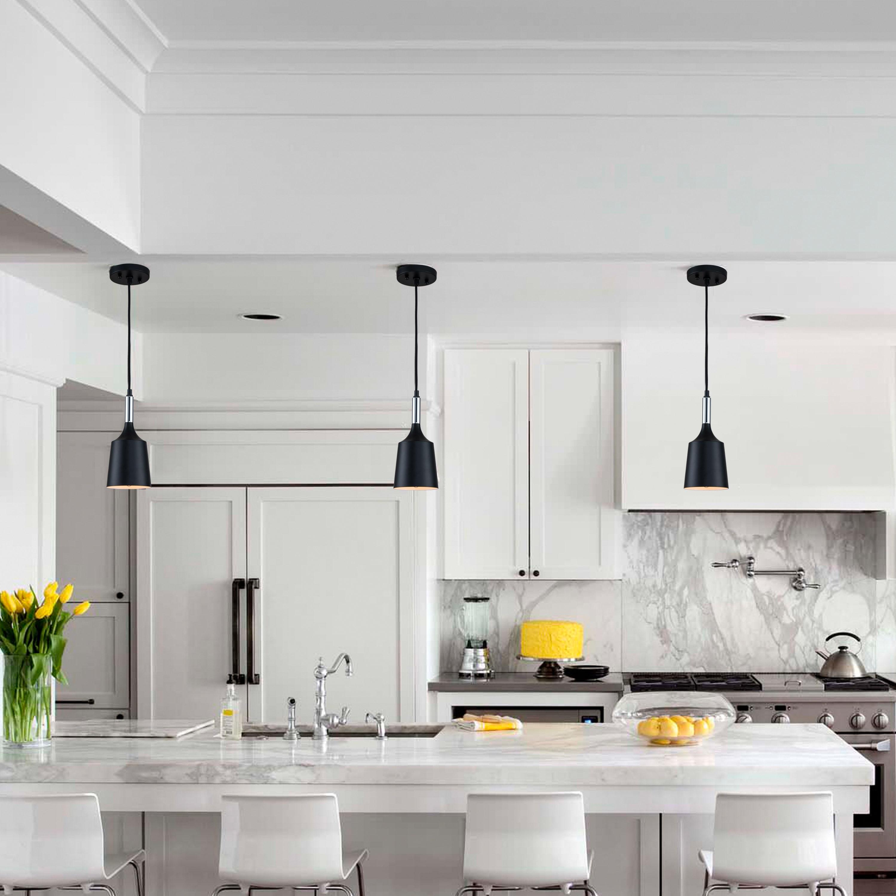 C Cattleya  1-Light Black and White Pendant Light with Chrome Accents