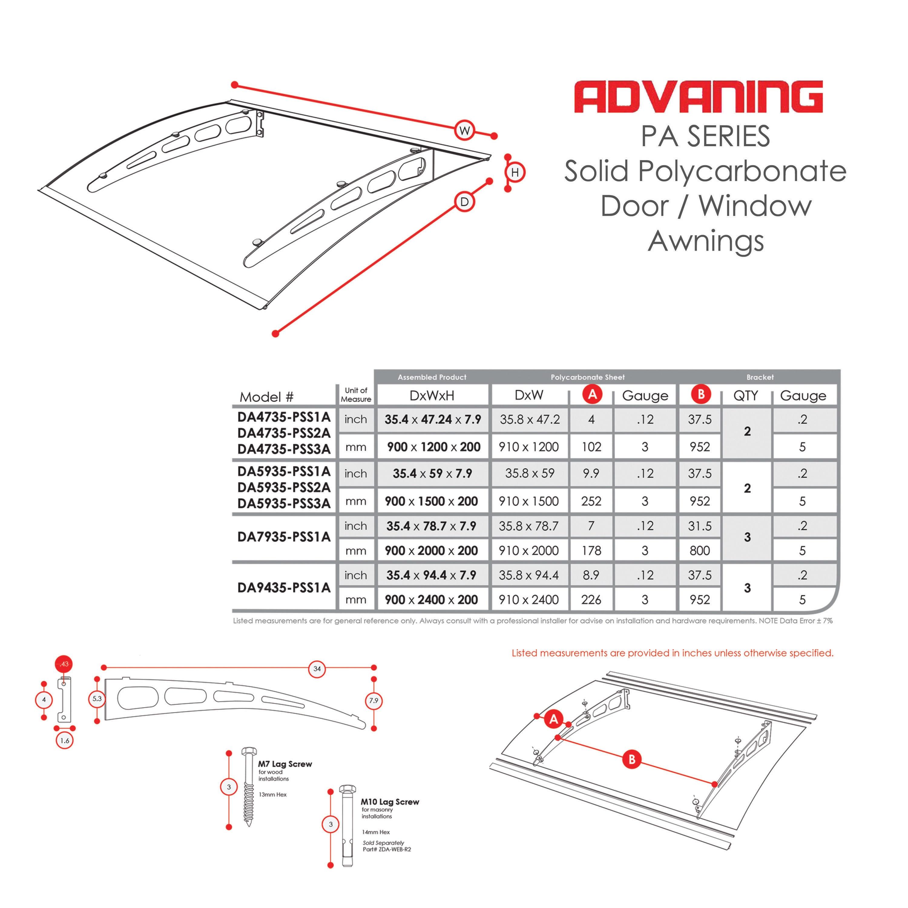 Advaning 7.9'' D Polycarbonate Cover Retractable Door / Window Awning