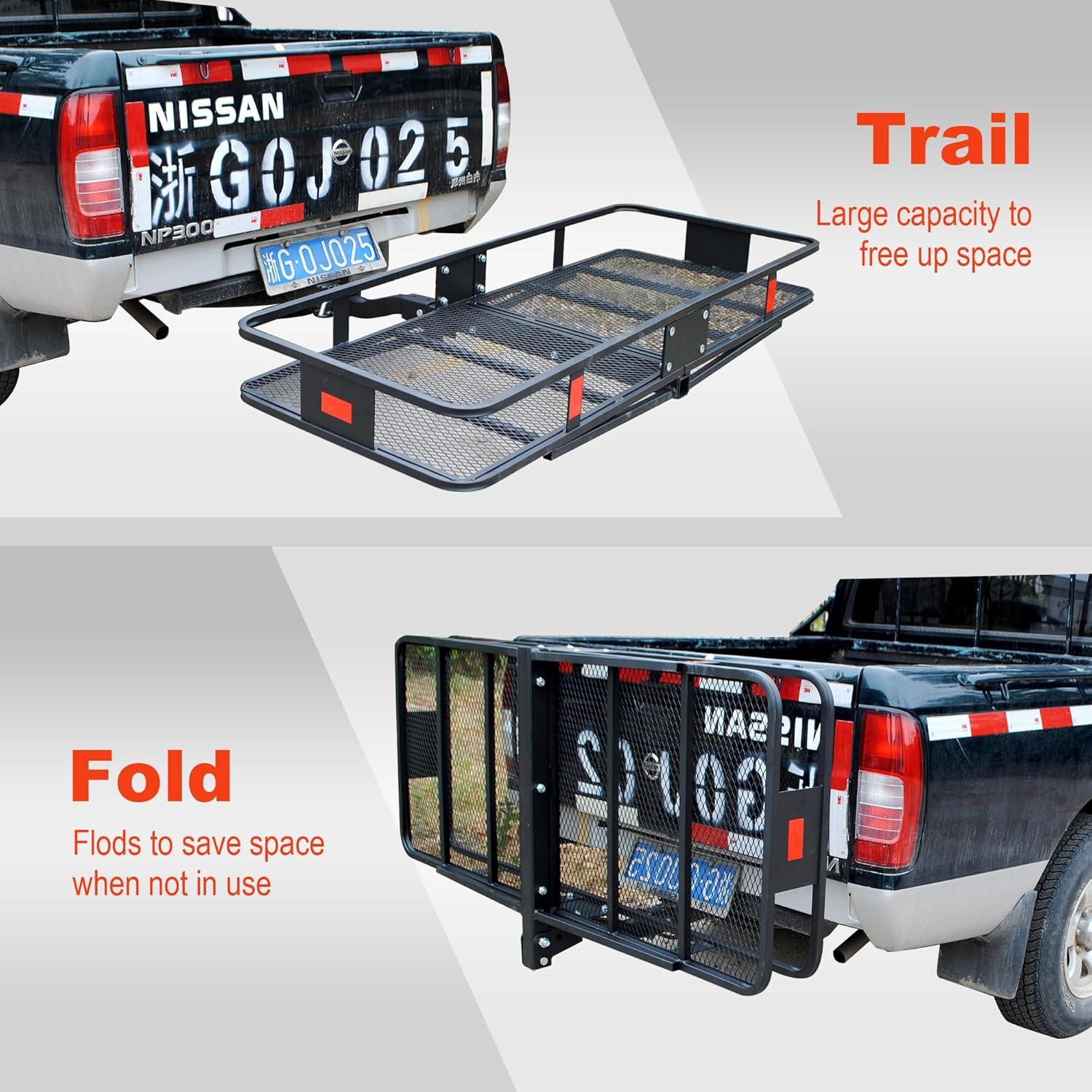 ROCKLAND Rockland 60 x 24-Inch Hitch Cargo Carrier 60-in L x 24-in W x 6-in H Steel Hitch Cargo basket