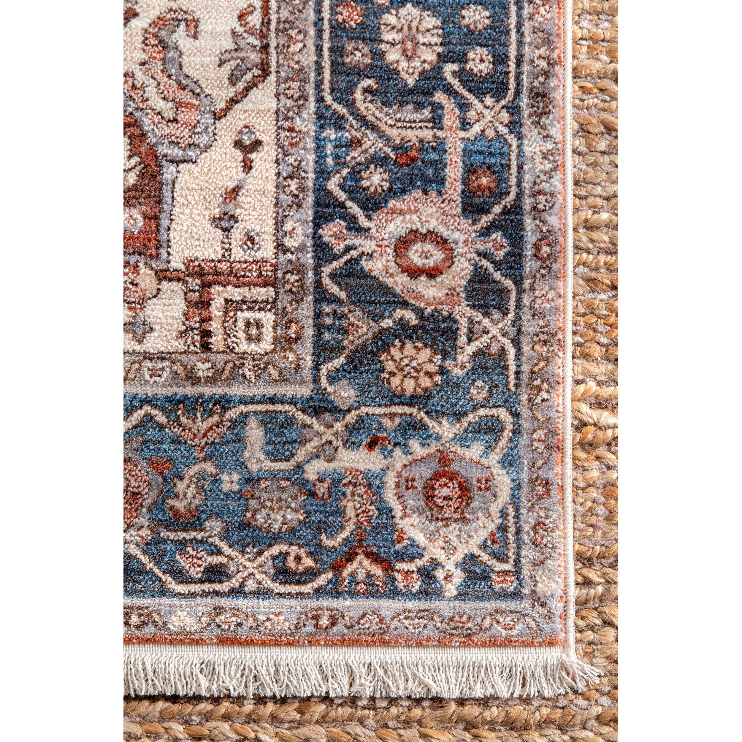 nuLOOM Harriet Vintage Medallion Fringe Area Rug, 8' Square, Blue