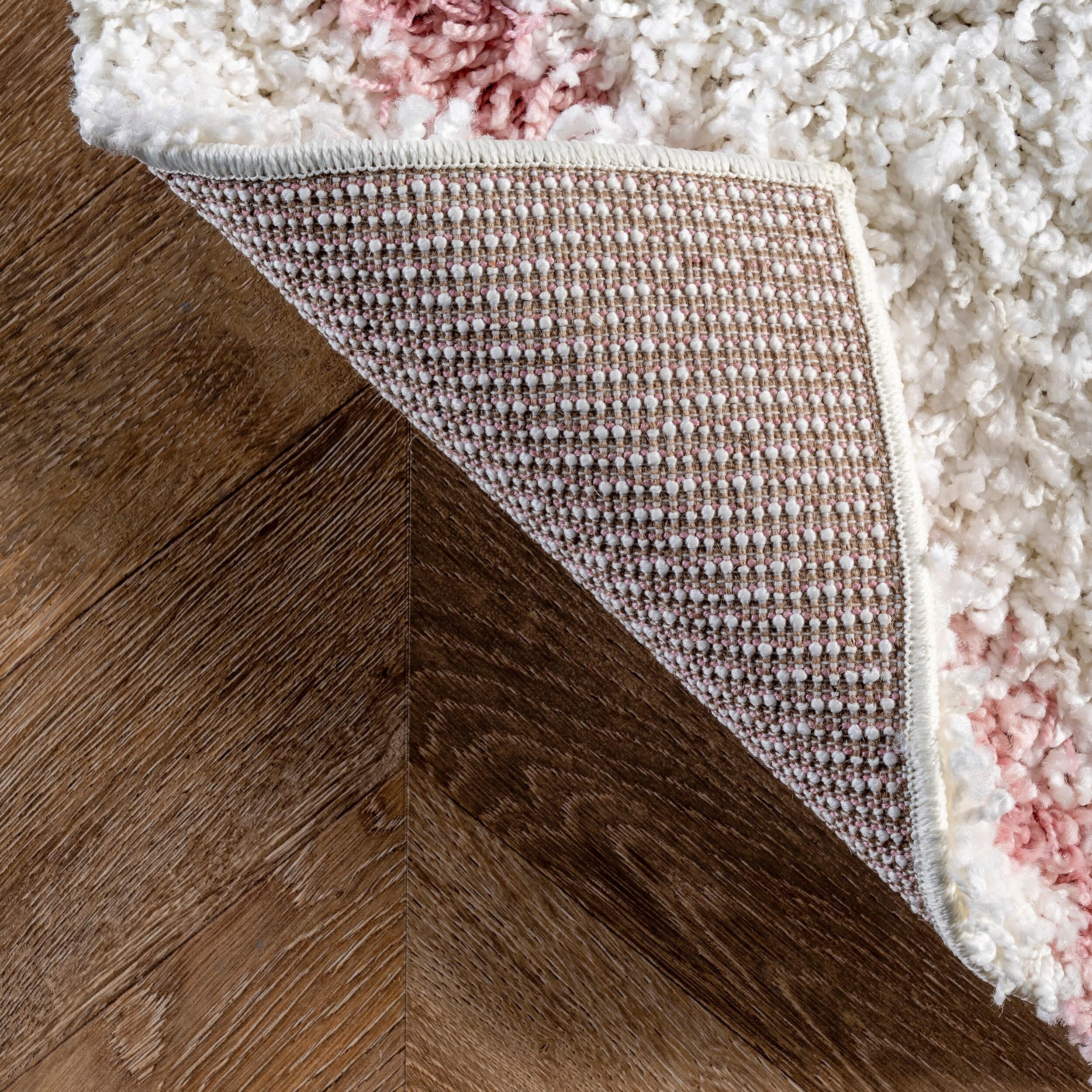 Nuloom Tess Geometric 2x8 Runner Shag Indoor Area Rug for Living Room Bedroom Dining Room Nursery Entryway Hallway, Pink/Ivory