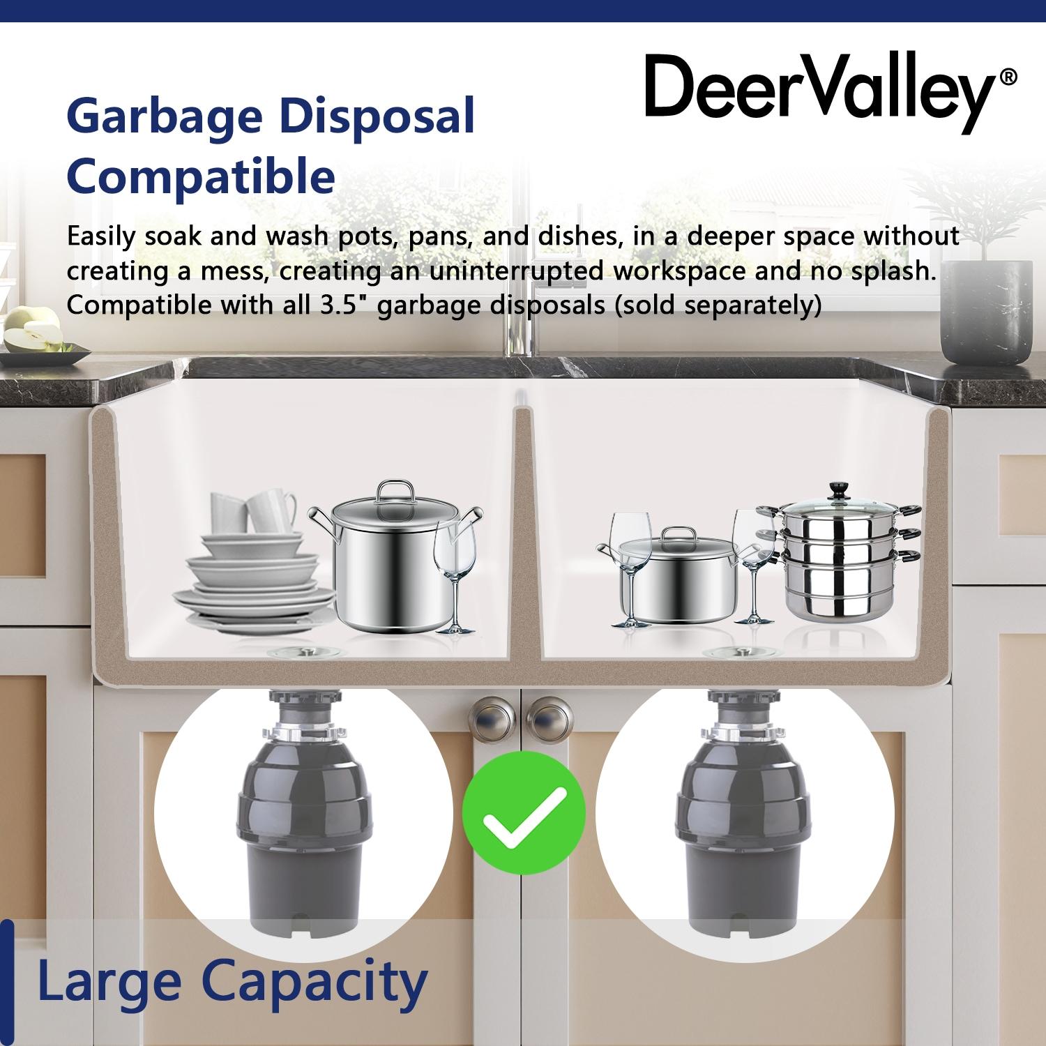 DeerValley 33" L X 20" W Double Basin Workstation Farmhouse Kitchen Sink With Sink Grid, Cutting Board And Dish-Drying Rack